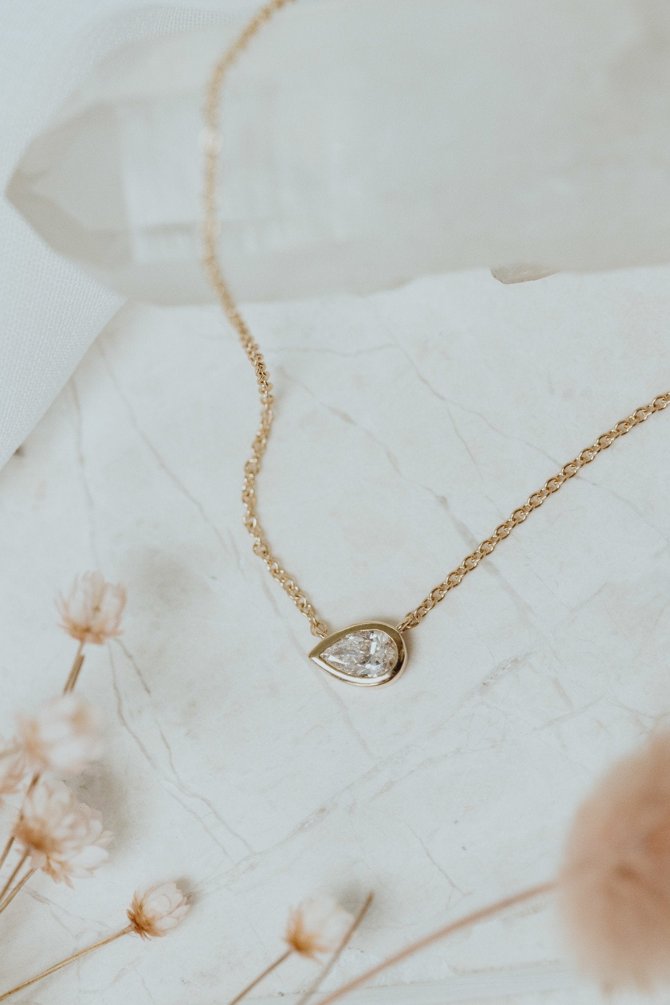 Pear Bezel Set Diamond Necklace