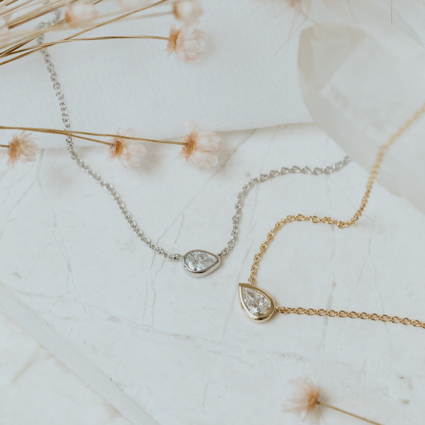 Pear Bezel Set Diamond Necklace