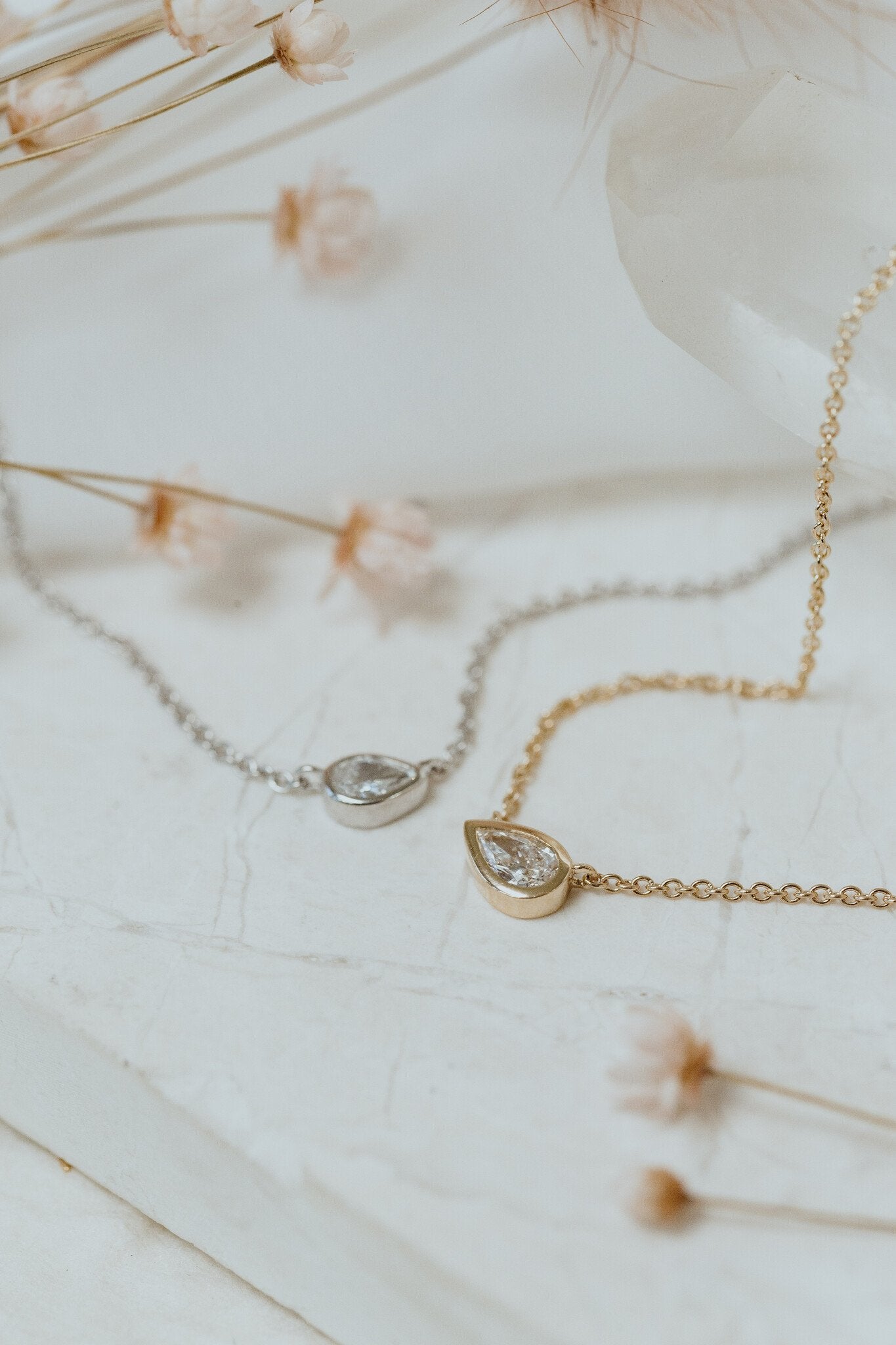 Pear Bezel Set Diamond Necklace