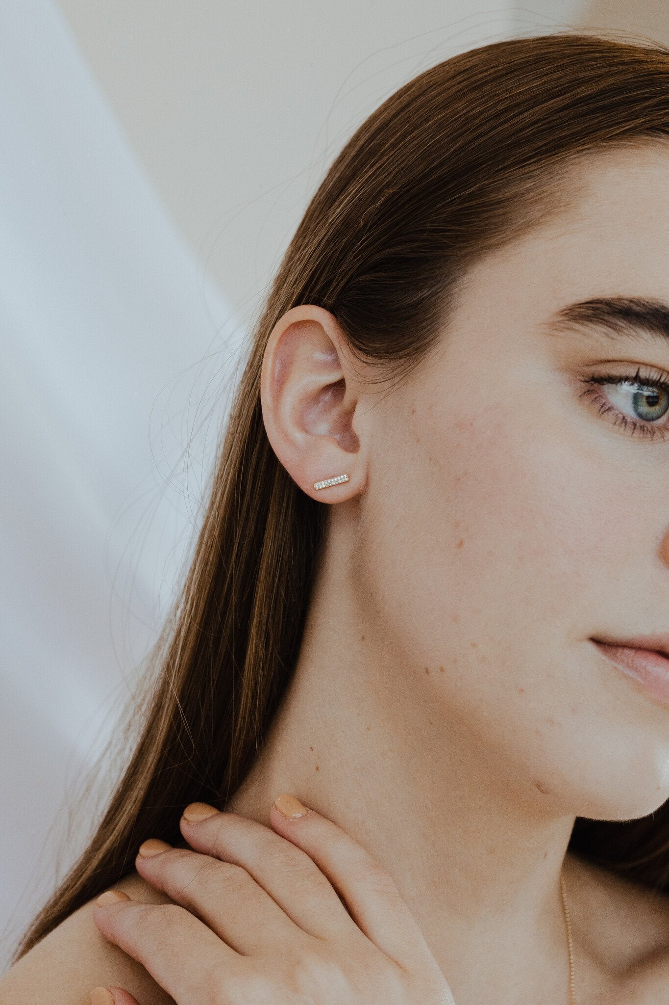 Double Row Diamond Bar Stud Earrings