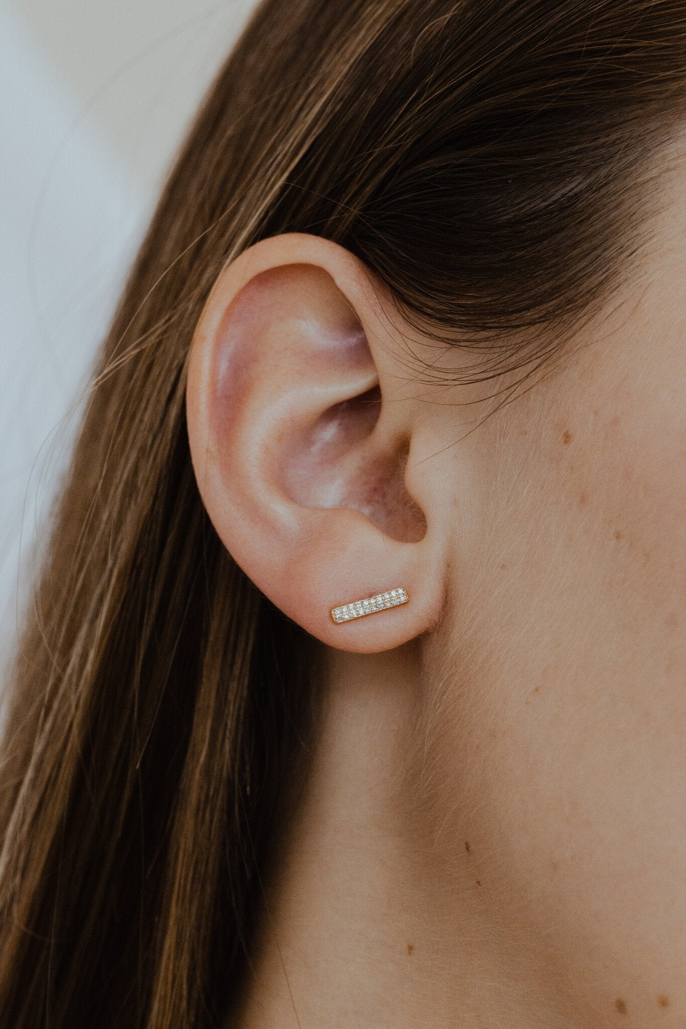 Double Row Diamond Bar Stud Earrings