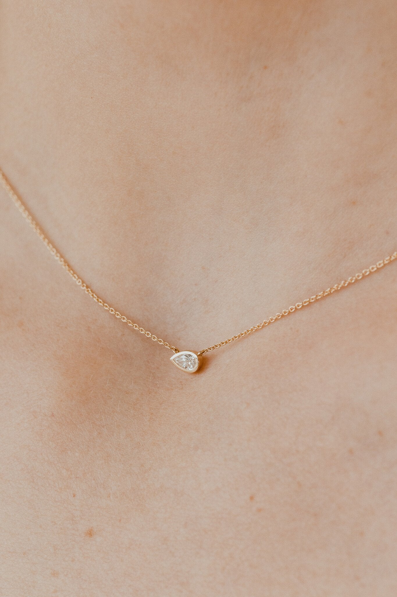 Pear Bezel Set Diamond Necklace