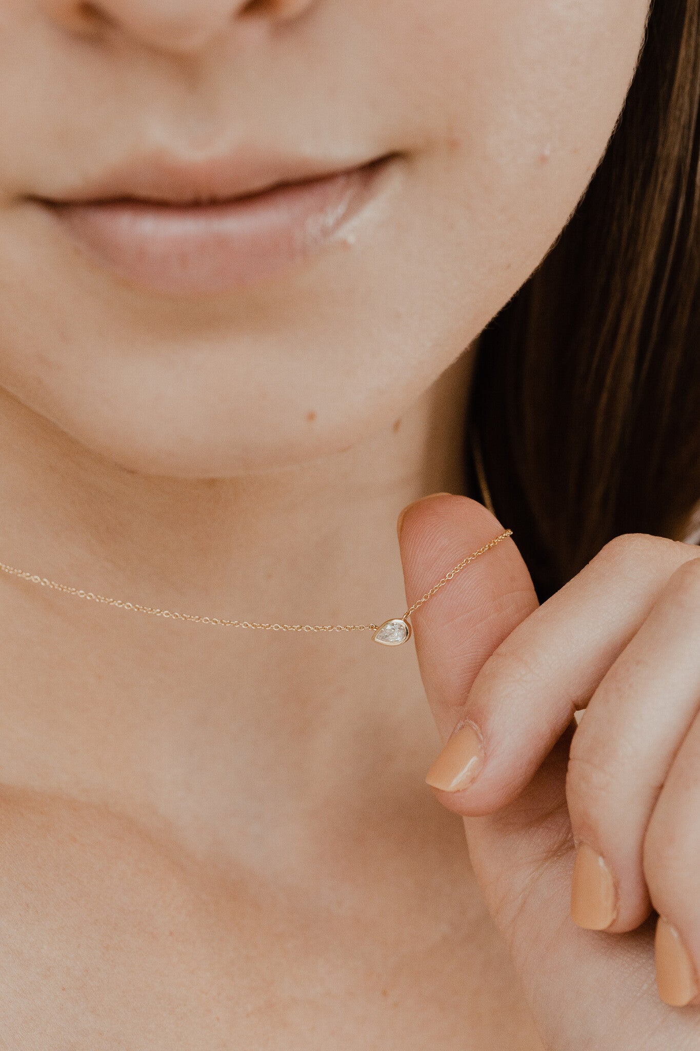 Pear Bezel Set Diamond Necklace