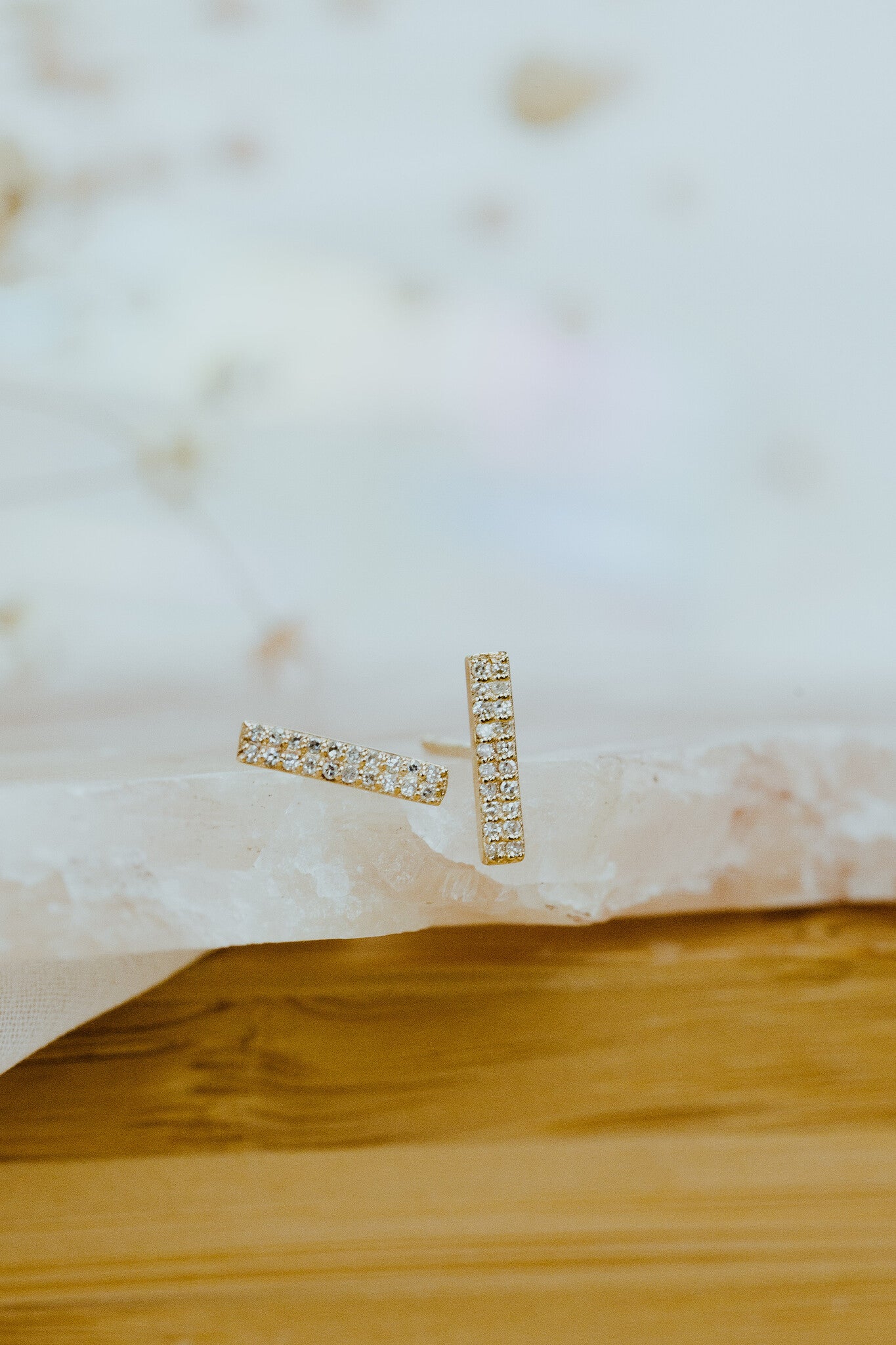 Double Row Diamond Bar Stud Earrings