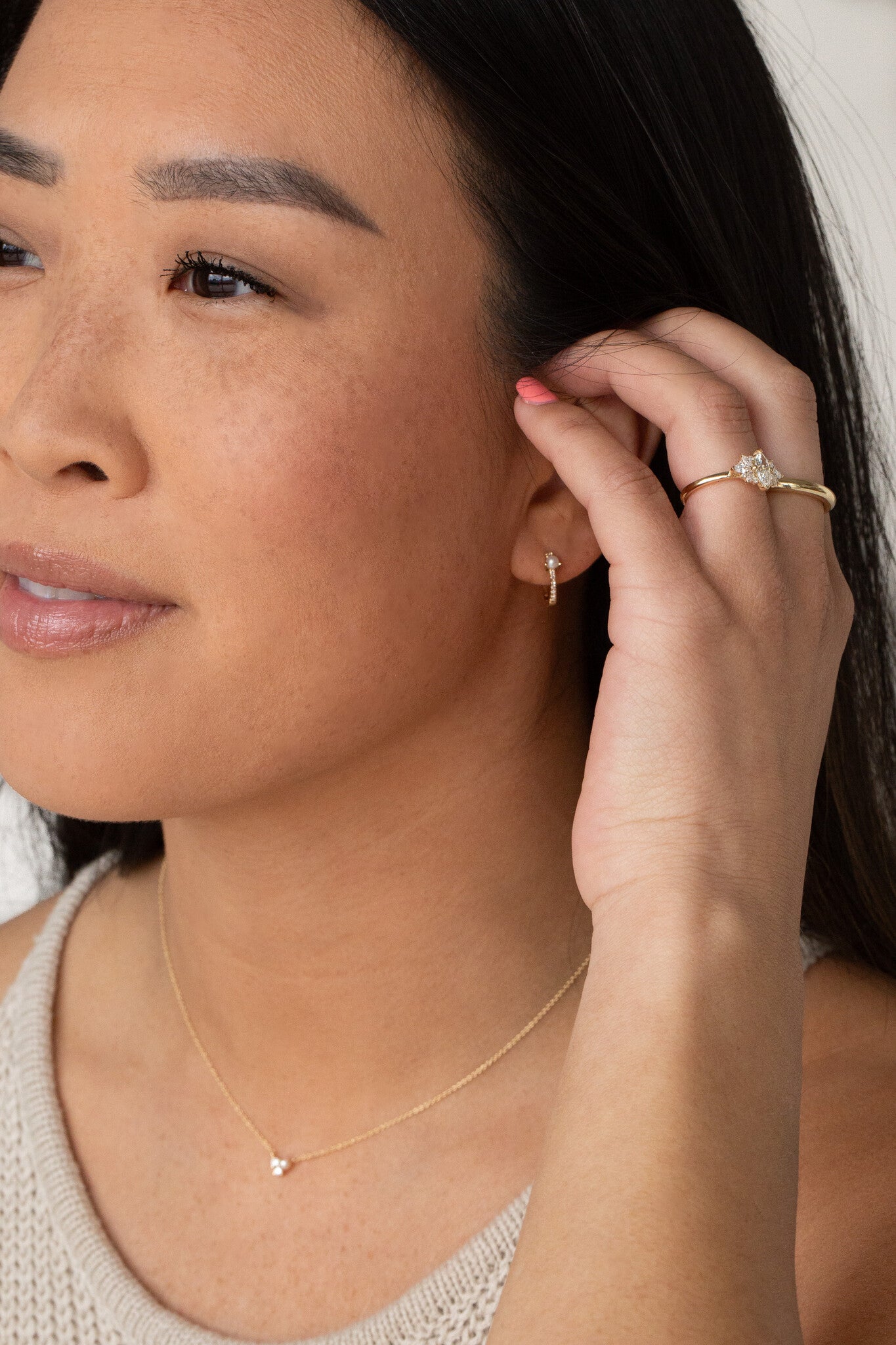 Pearl and Pave Diamond Huggie Earrings