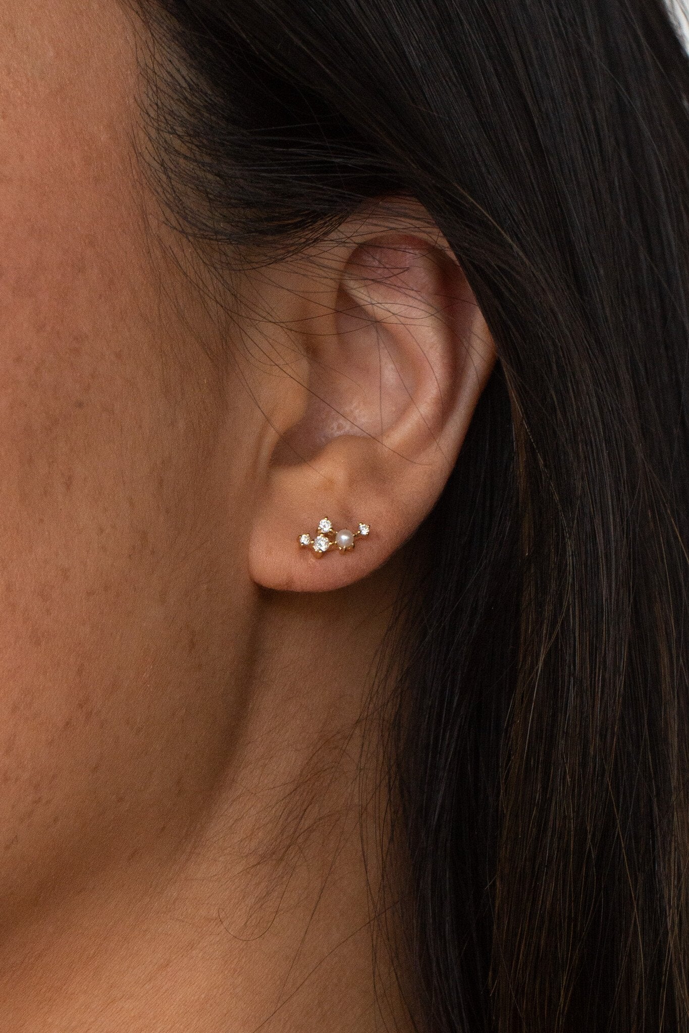 Pearl and Diamond Constellation Stud Earrings