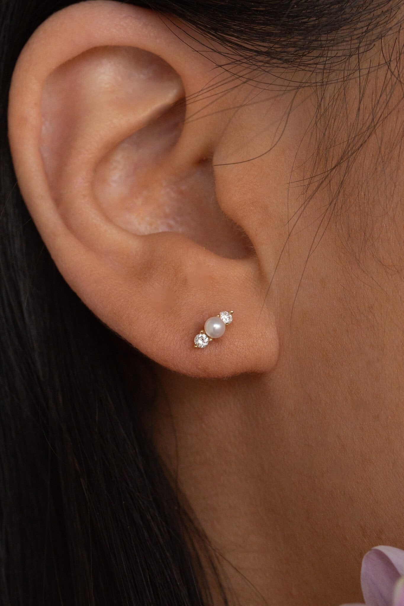 Pearl and Diamond Stud Earrings