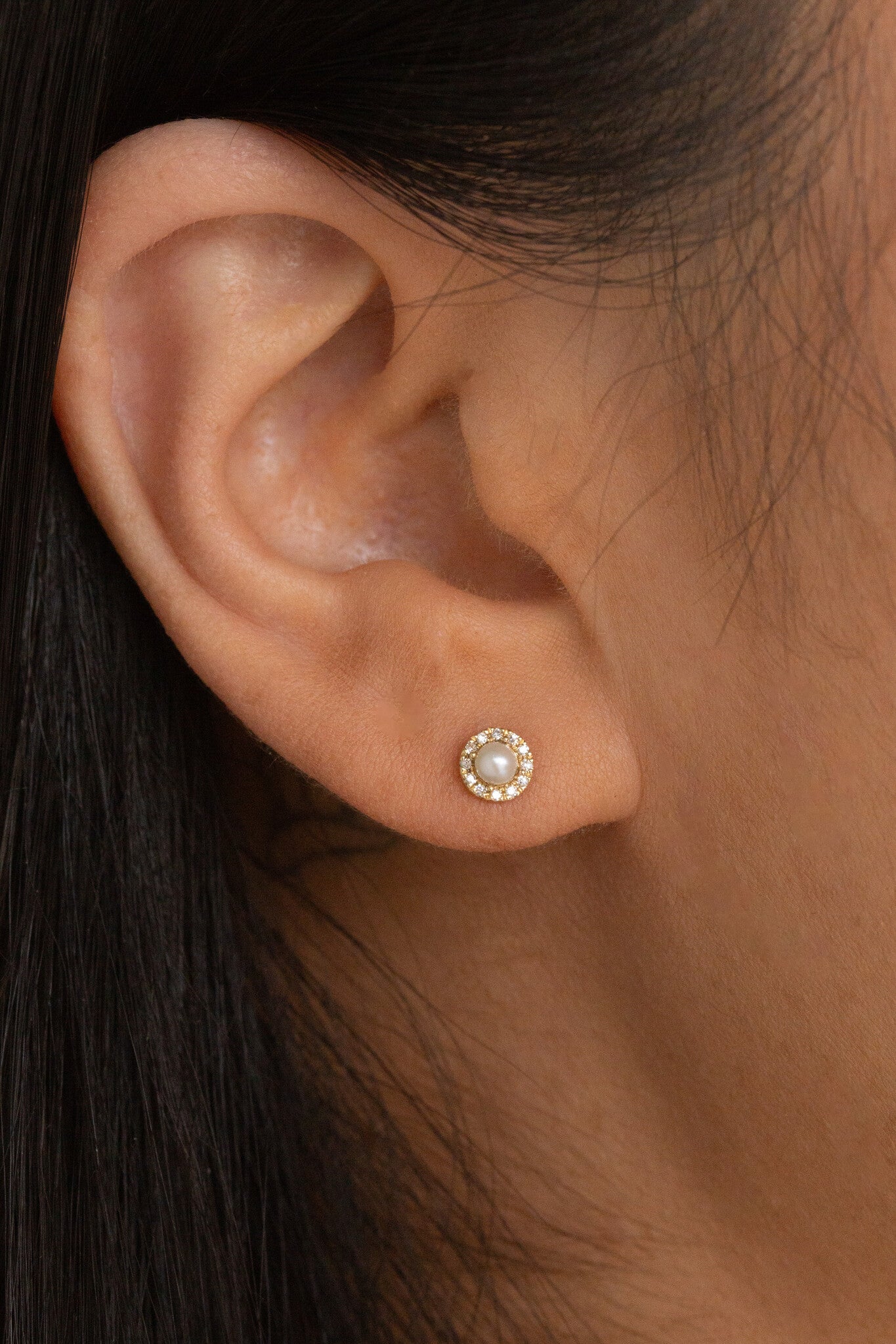 Pearl and Diamond Halo Stud Earrings