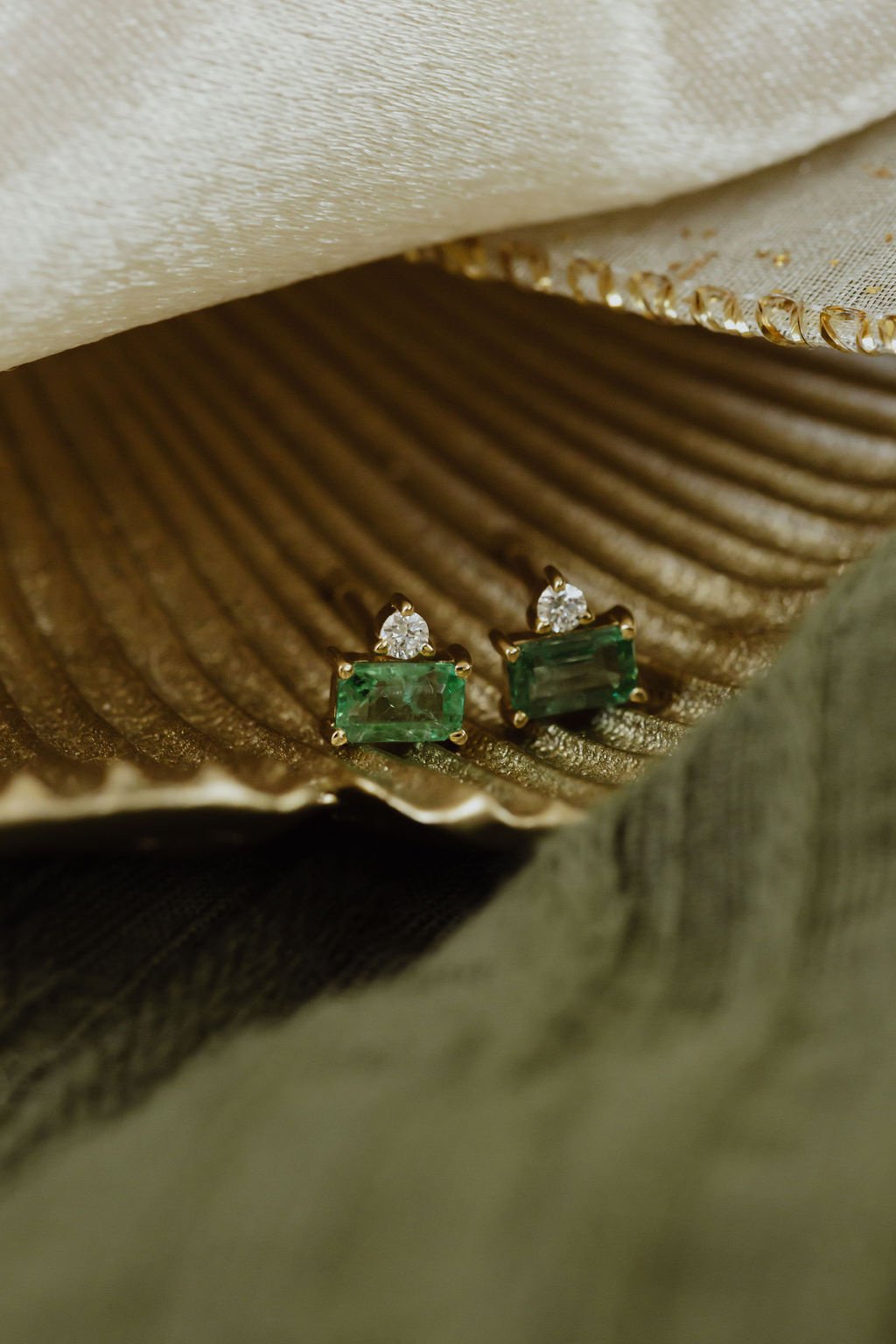 Emerald Cut Emeralds with Accent Diamond Earrings