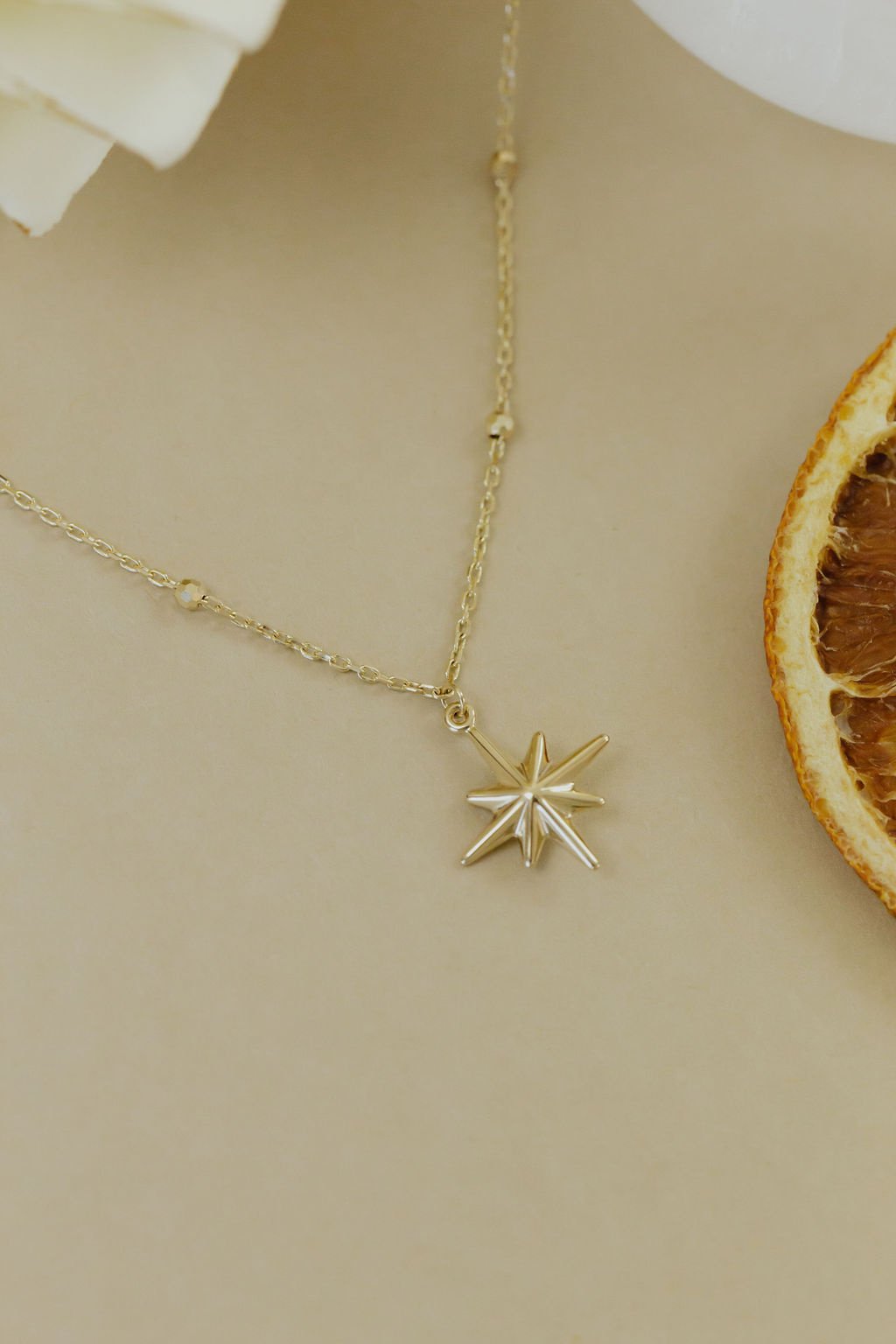 Star Pendant on Sparkle Beaded Chain Necklace