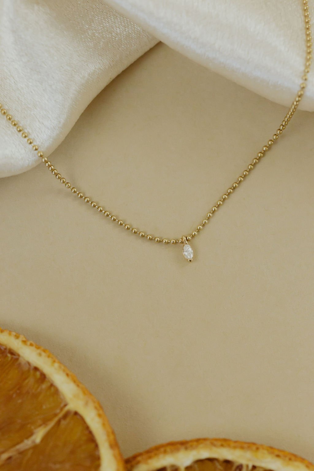 Marquise Diamond on Beaded Chain Necklace