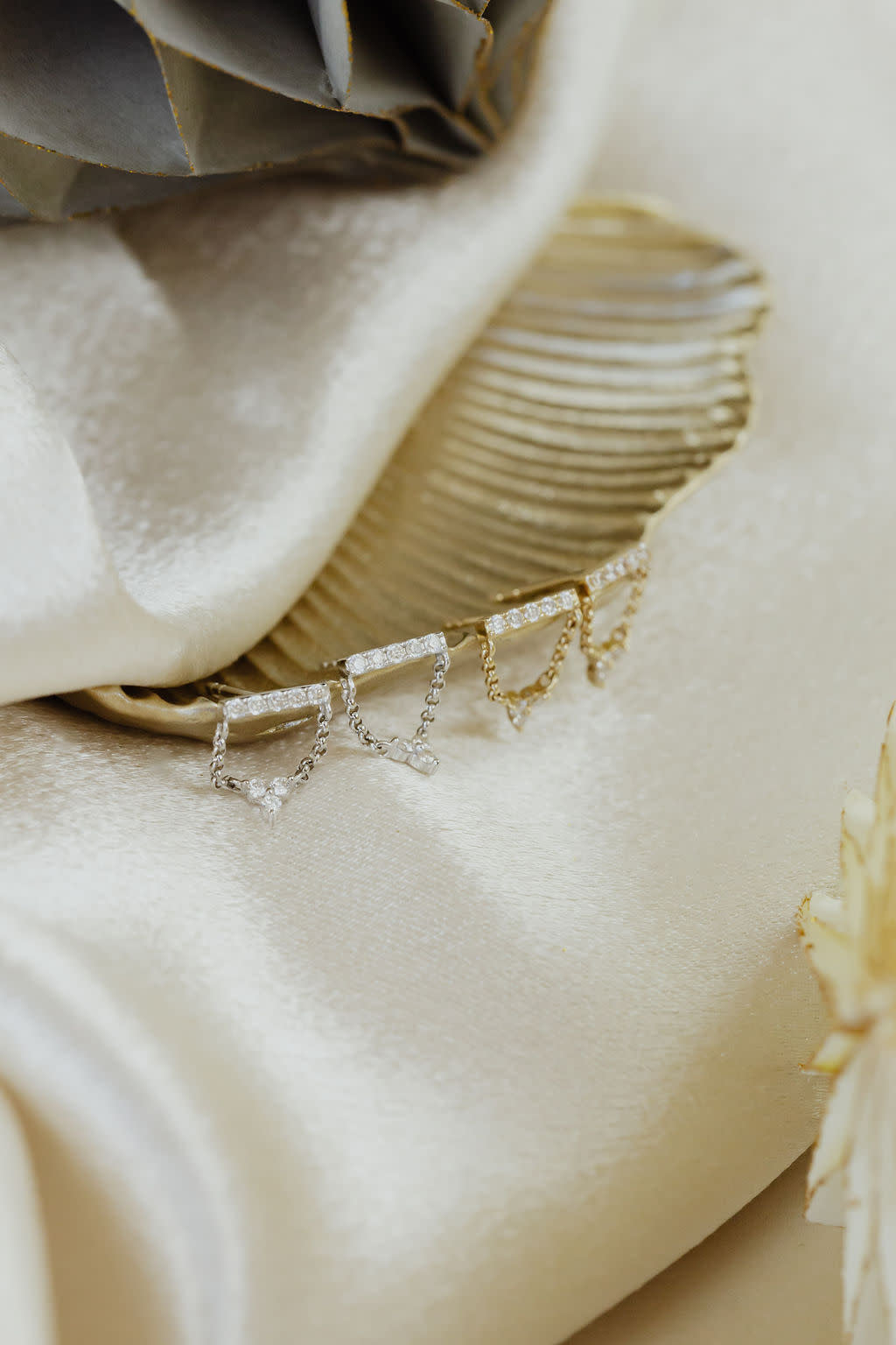 Pave Bar with Chain and Three Diamond Dangle Earrings