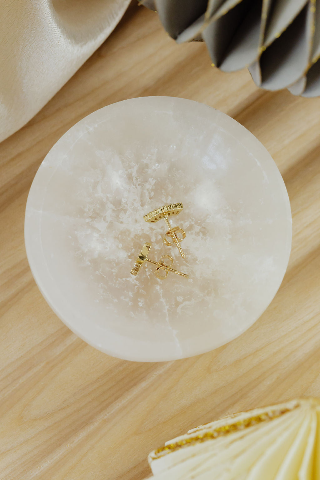 Baguette and Round Curved Fan Stud Earrings