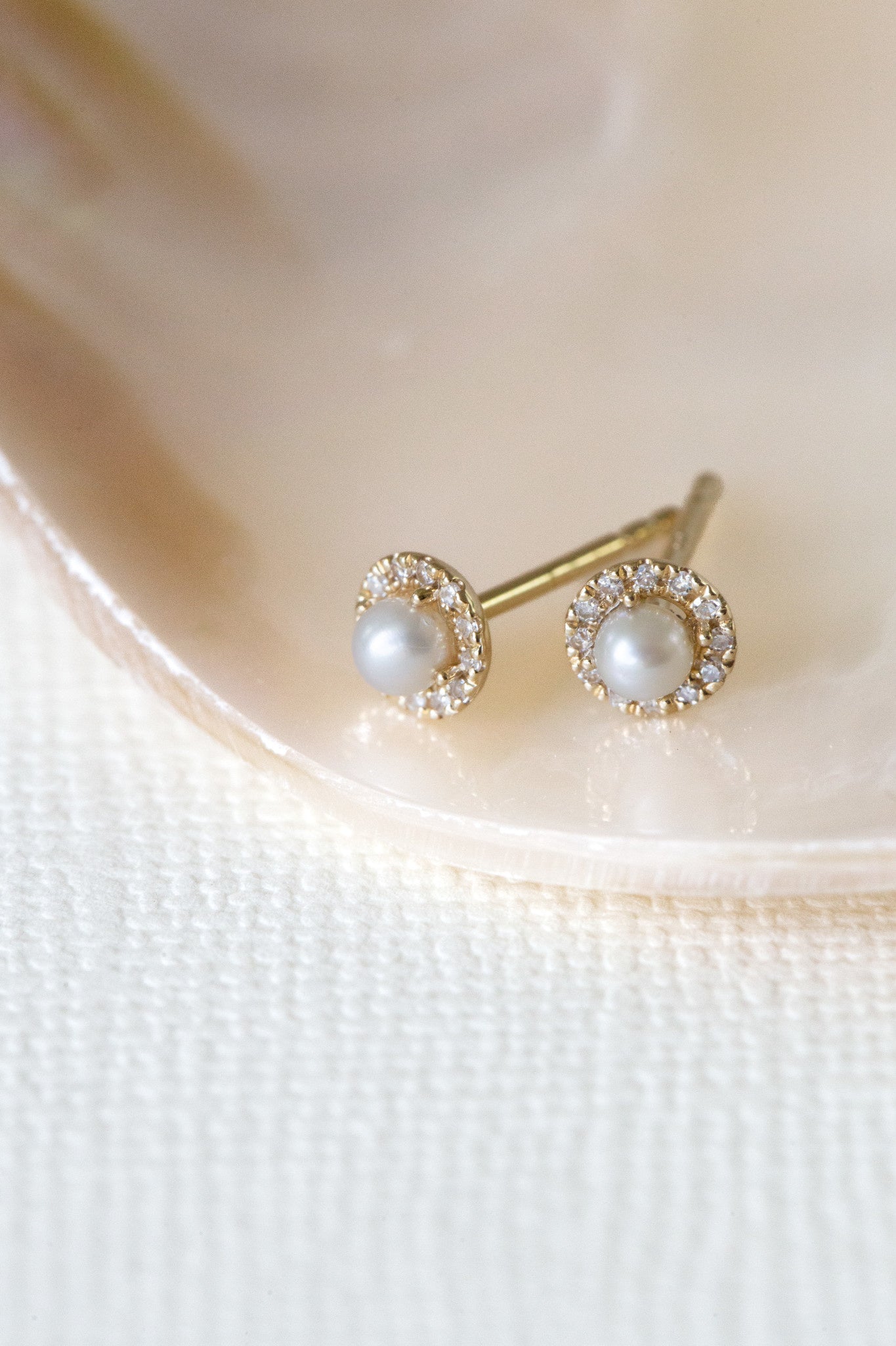 Pearl and Diamond Halo Stud Earrings