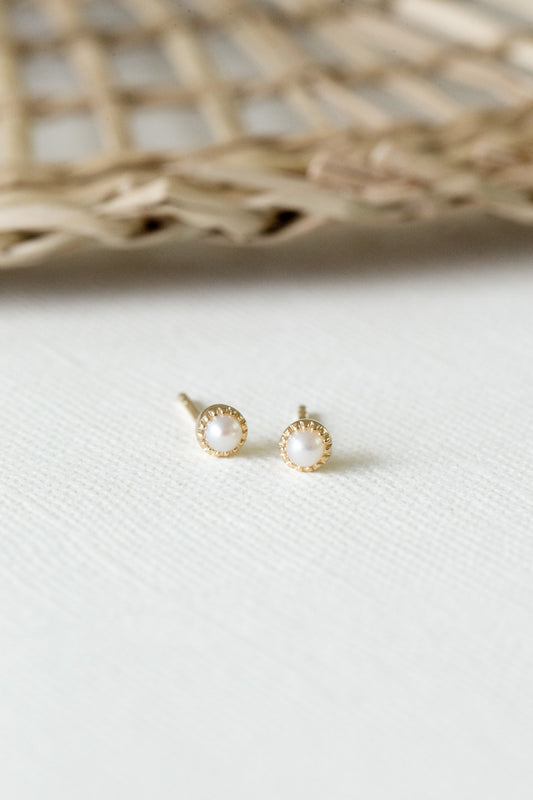 Pearl Milgrain Bezel Stud Earrings