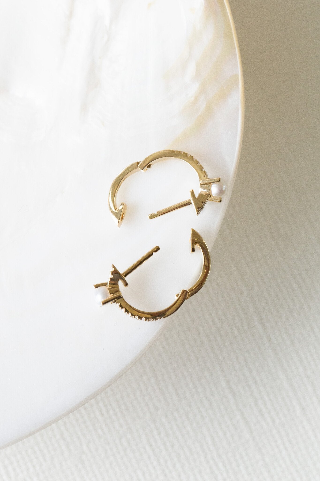 Pearl and Pave Diamond Huggie Earrings