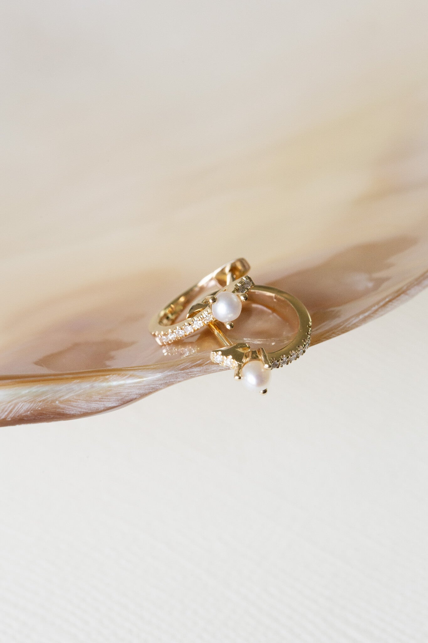 Pearl and Pave Diamond Huggie Earrings