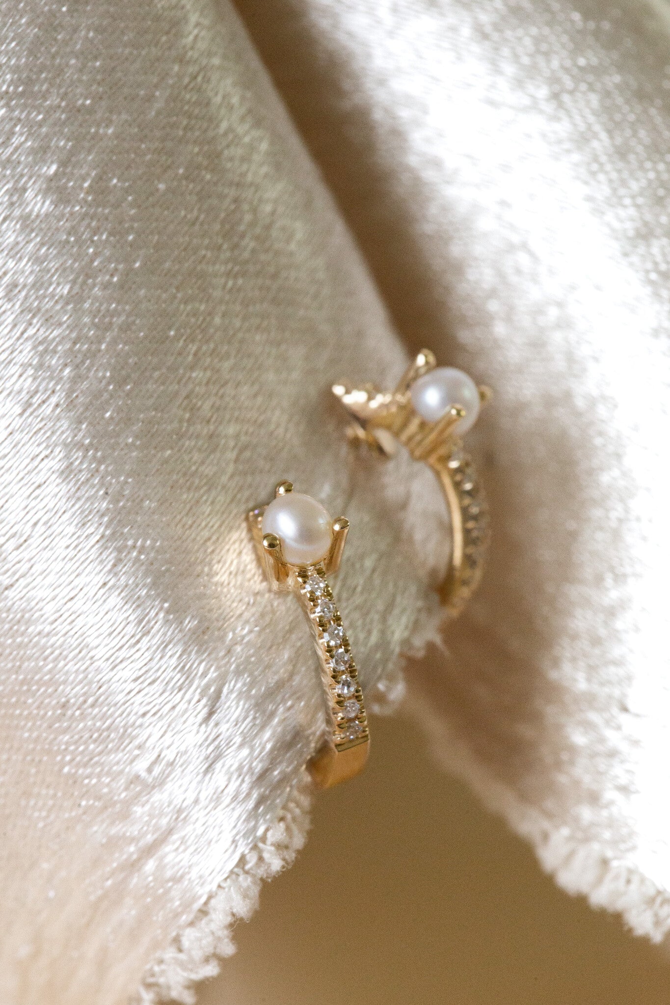 Pearl and Pave Diamond Huggie Earrings