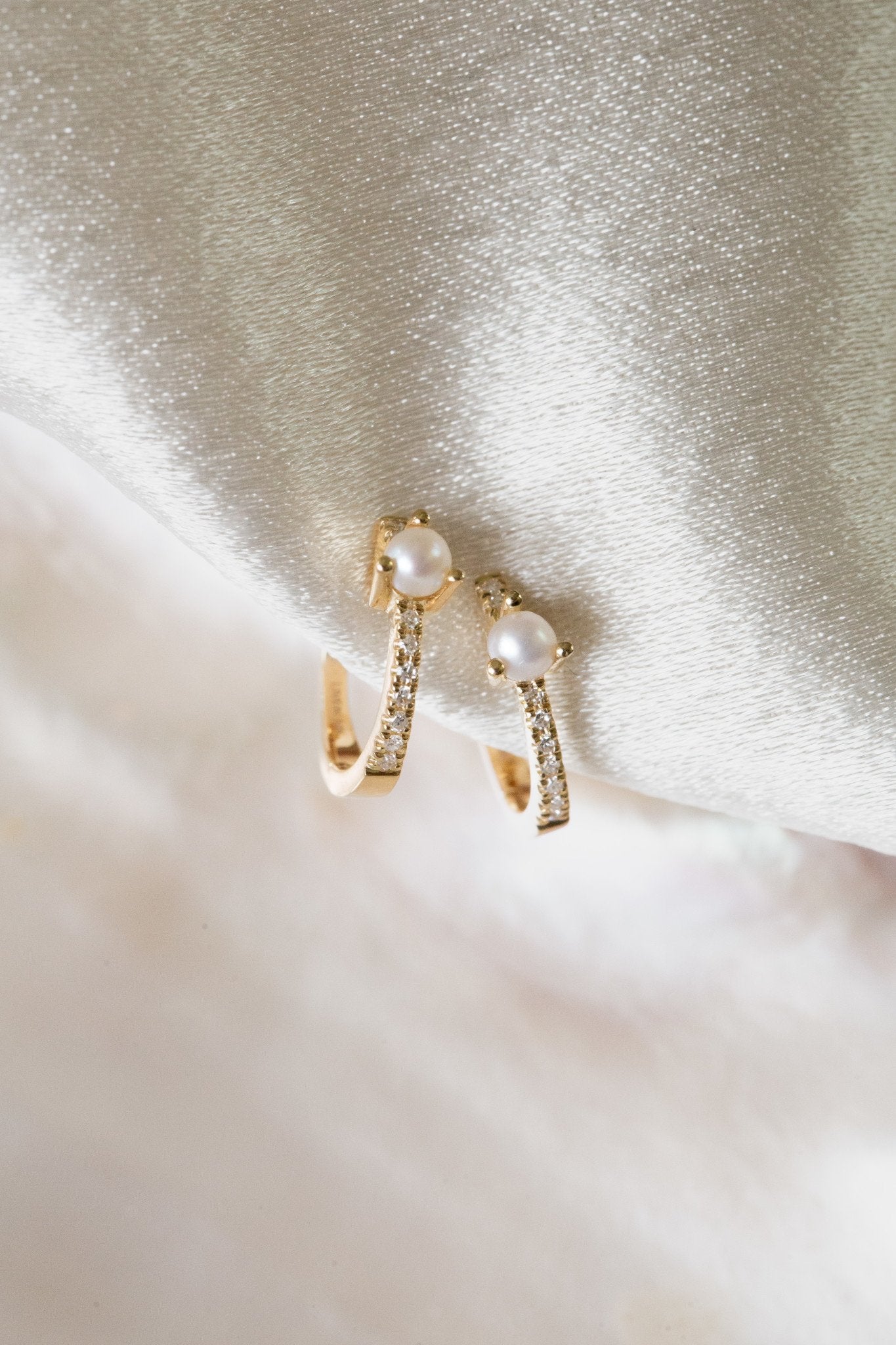 Pearl and Pave Diamond Huggie Earrings