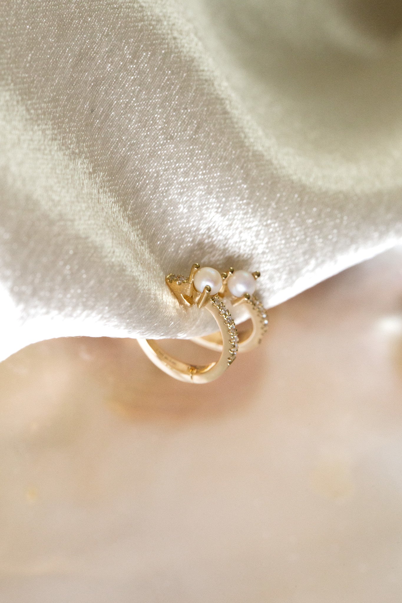 Pearl and Pave Diamond Huggie Earrings