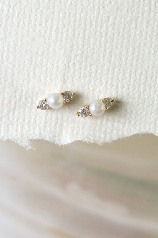 Pearl and Diamond Stud Earrings