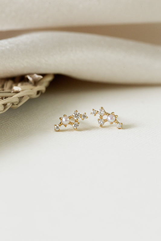 Pearl and Diamond Constellation Stud Earrings