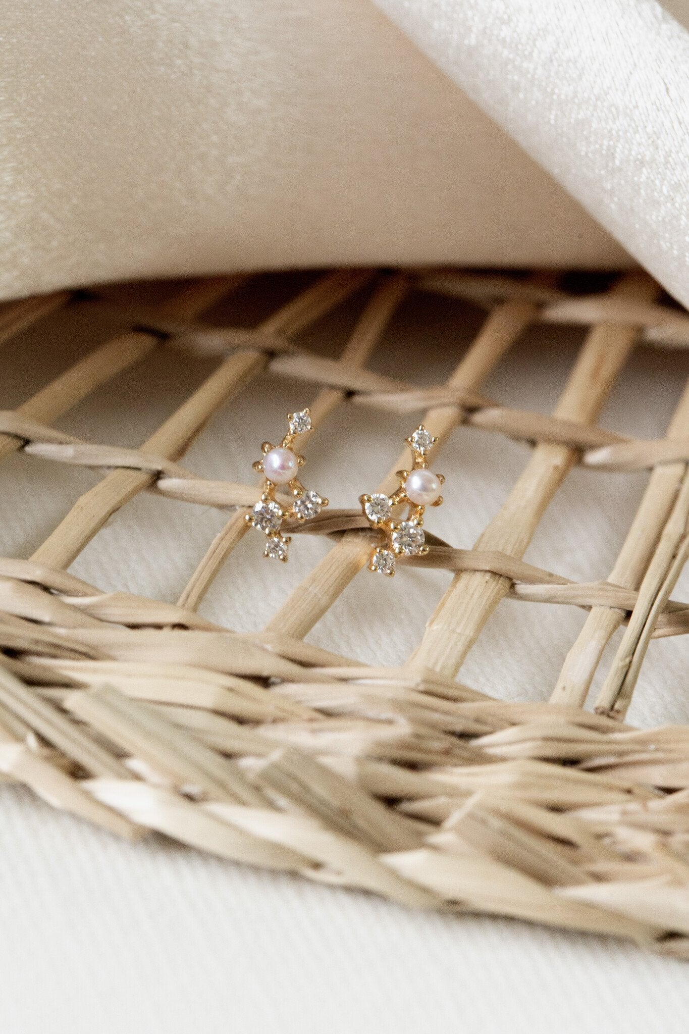 Pearl and Diamond Constellation Stud Earrings