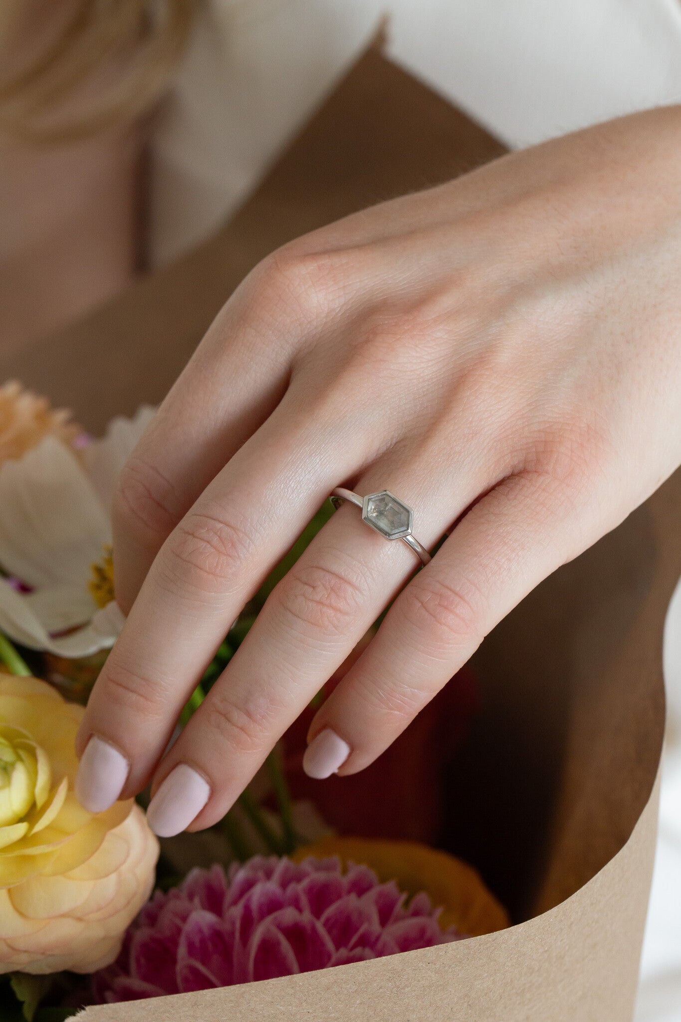 The Bennett 1.21 ct Hexagon Rustic Bezel Solitaire