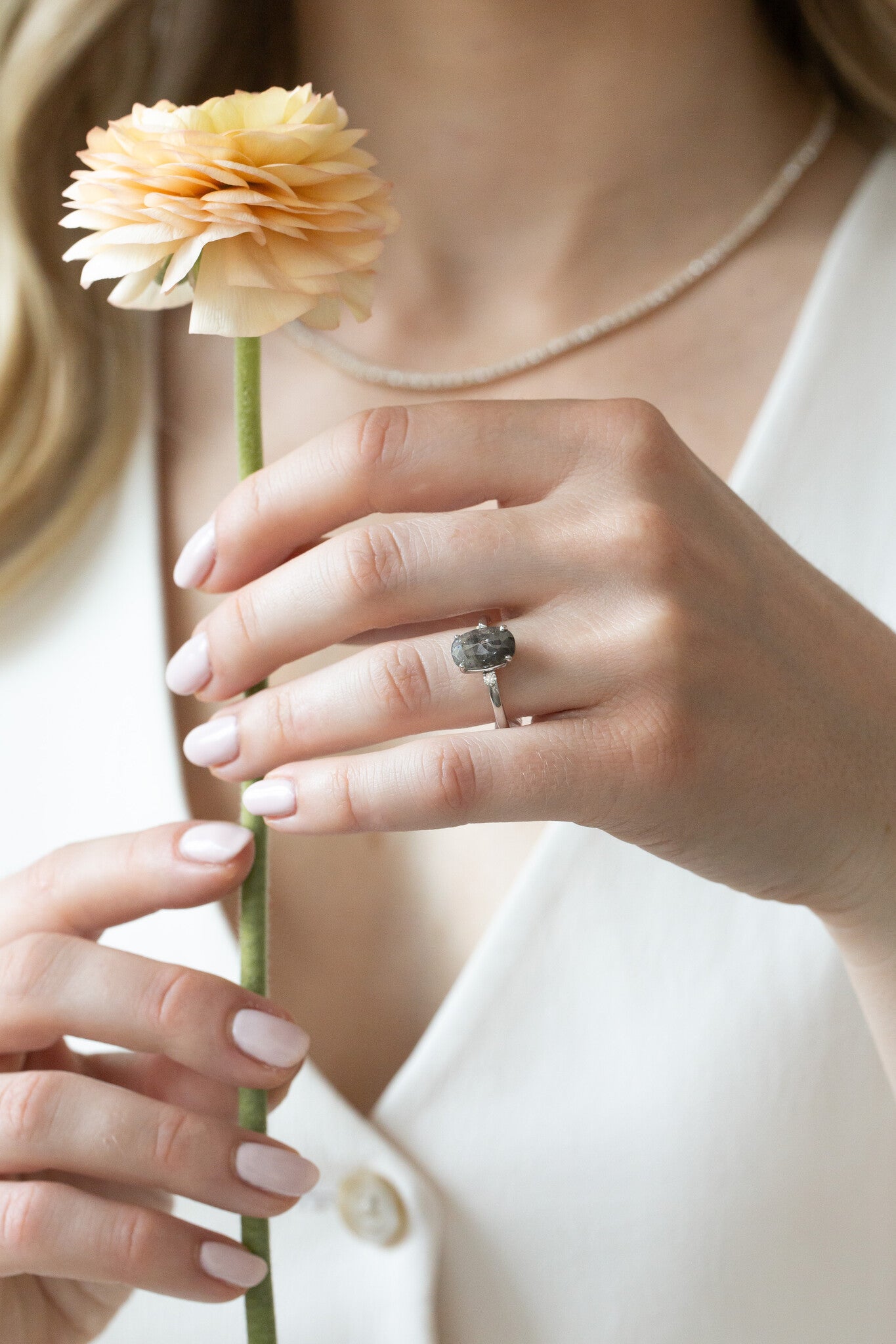 The Isla 2.91 ct Oval Galaxy Diamond with Side Stones Ring