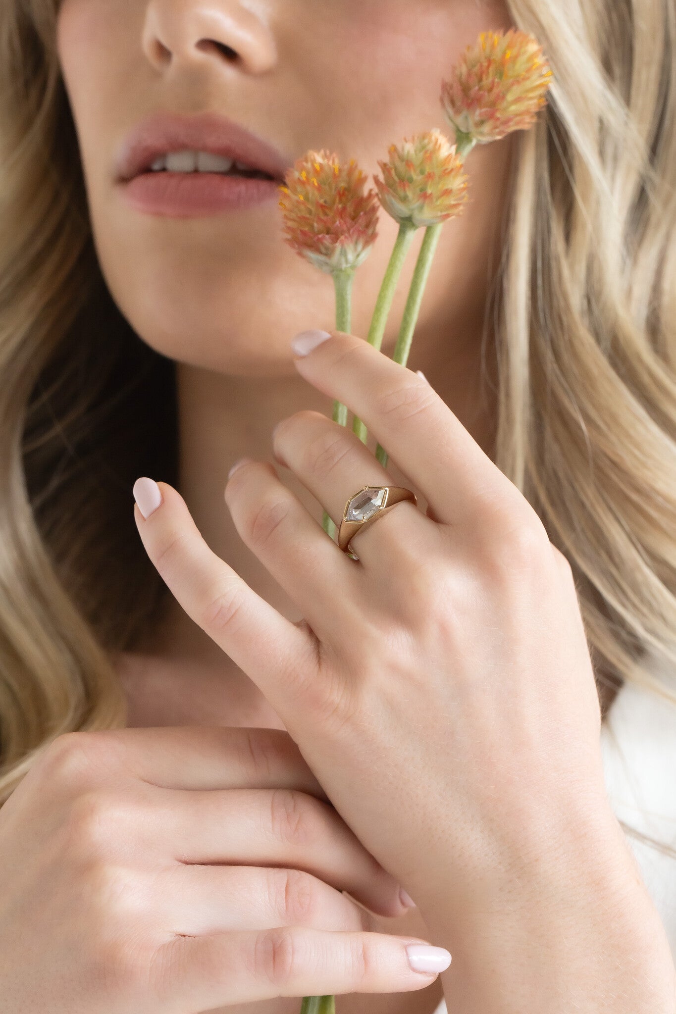 The Lennox 2.03 ct Long Hexagon Rustic Diamond Signet Ring