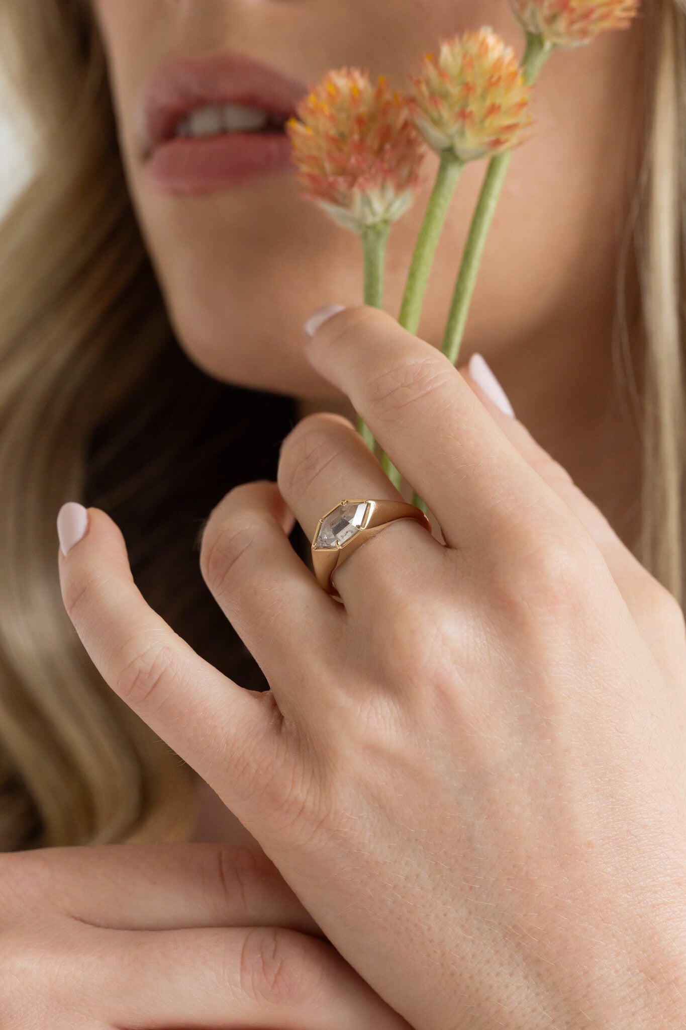 The Lennox 2.03 ct Long Hexagon Rustic Diamond Signet Ring