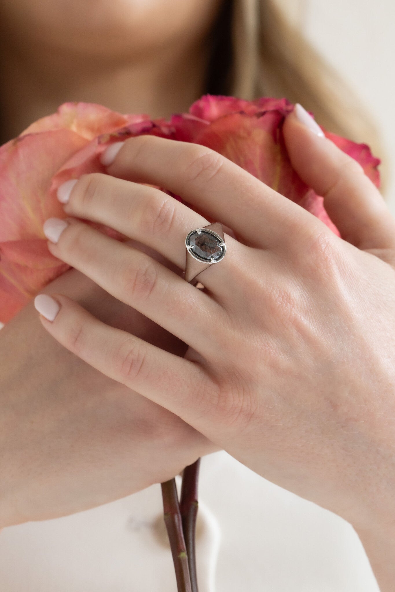 The Lennox 2.97 ct Oval Galaxy Diamond Signet Style Ring