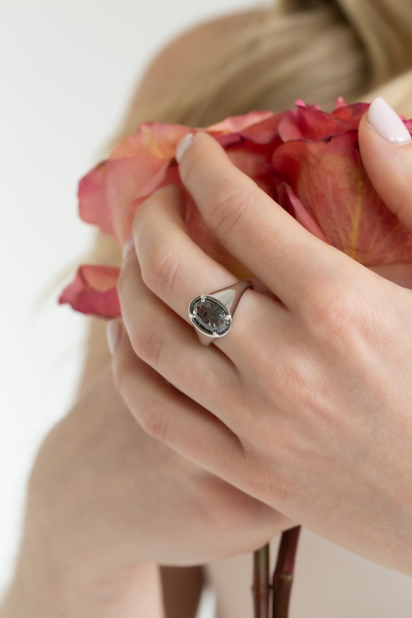 The Lennox 2.97 ct Oval Galaxy Diamond Signet Style Ring