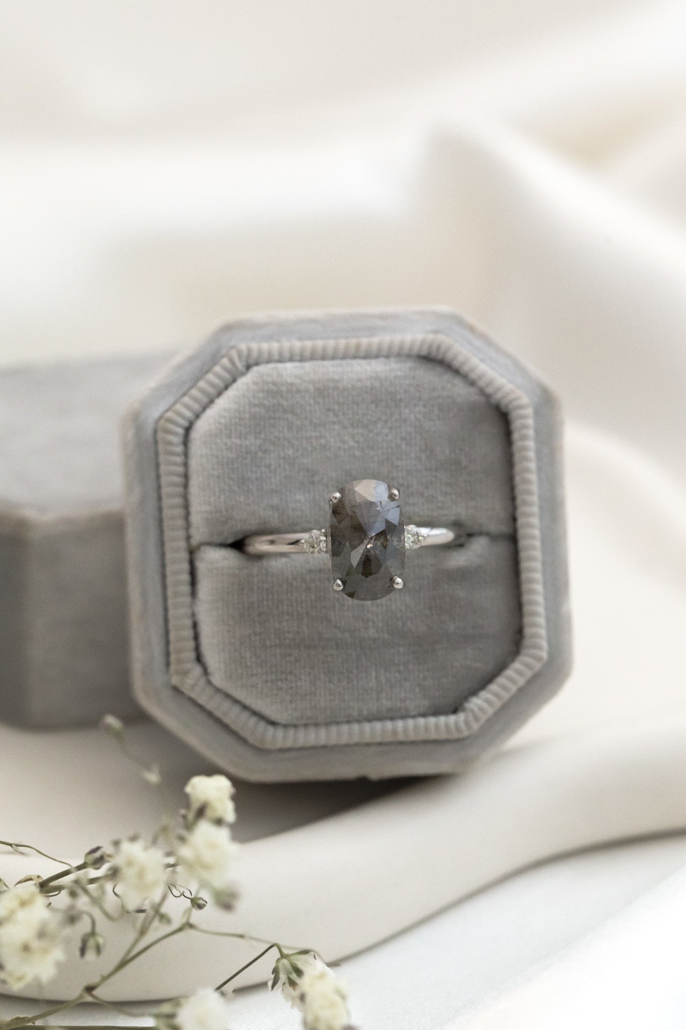 The Isla 2.91 ct Oval Galaxy Diamond with Side Stones Ring