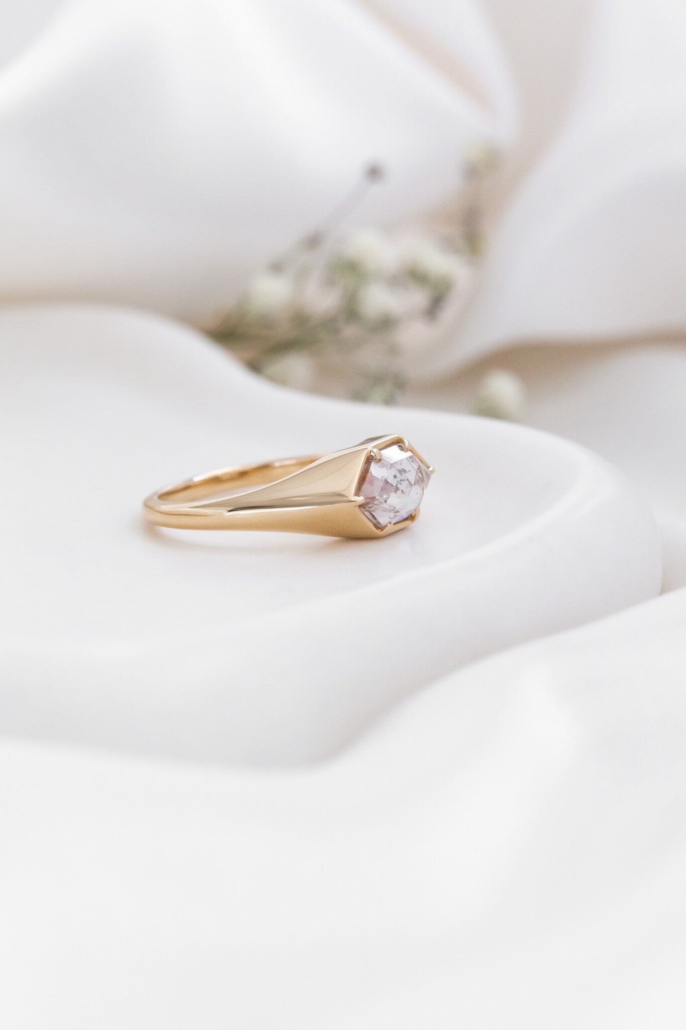 The Lennox 2.03 ct Long Hexagon Rustic Diamond Signet Ring