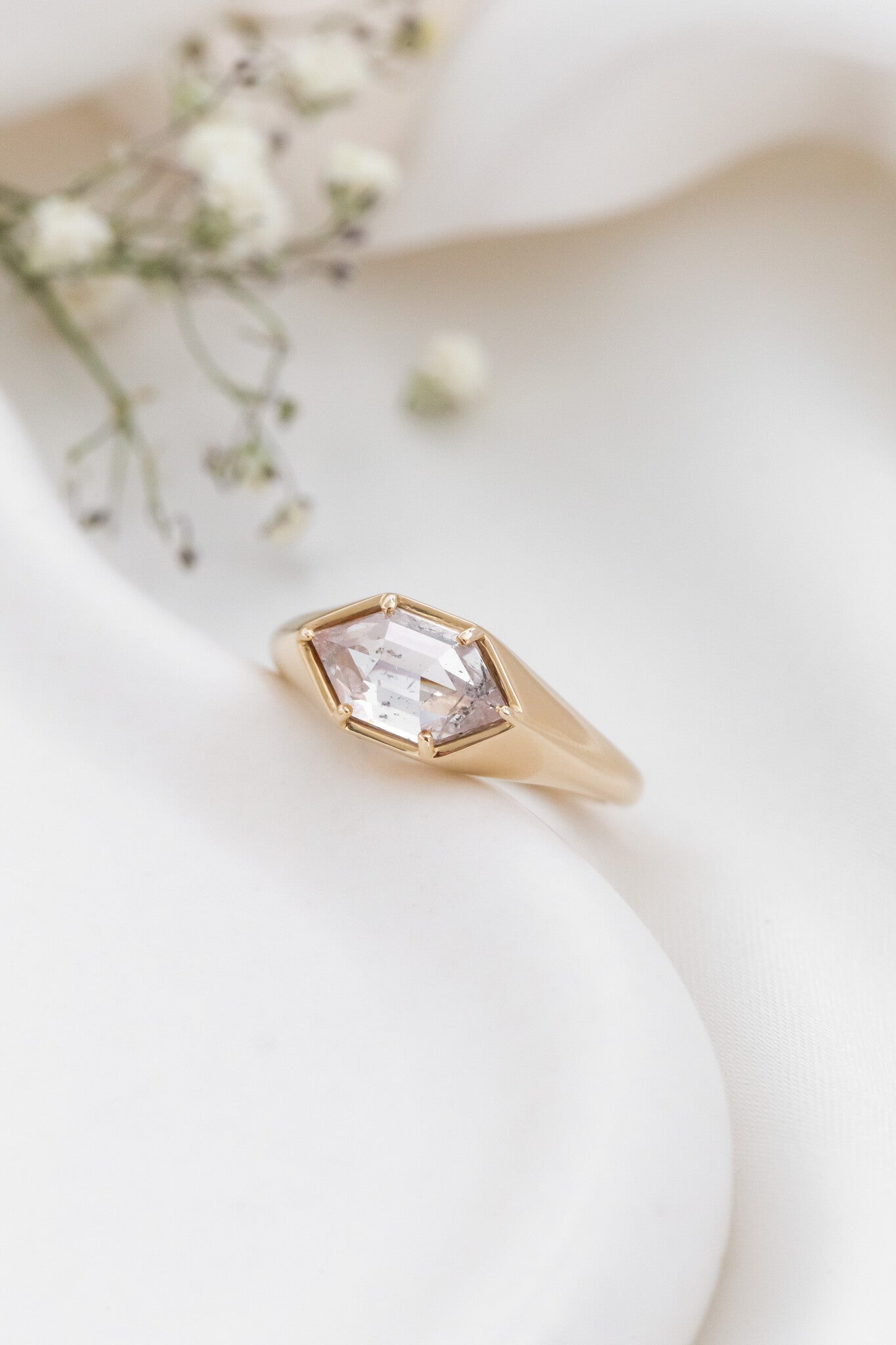The Lennox 2.03 ct Long Hexagon Rustic Diamond Signet Ring
