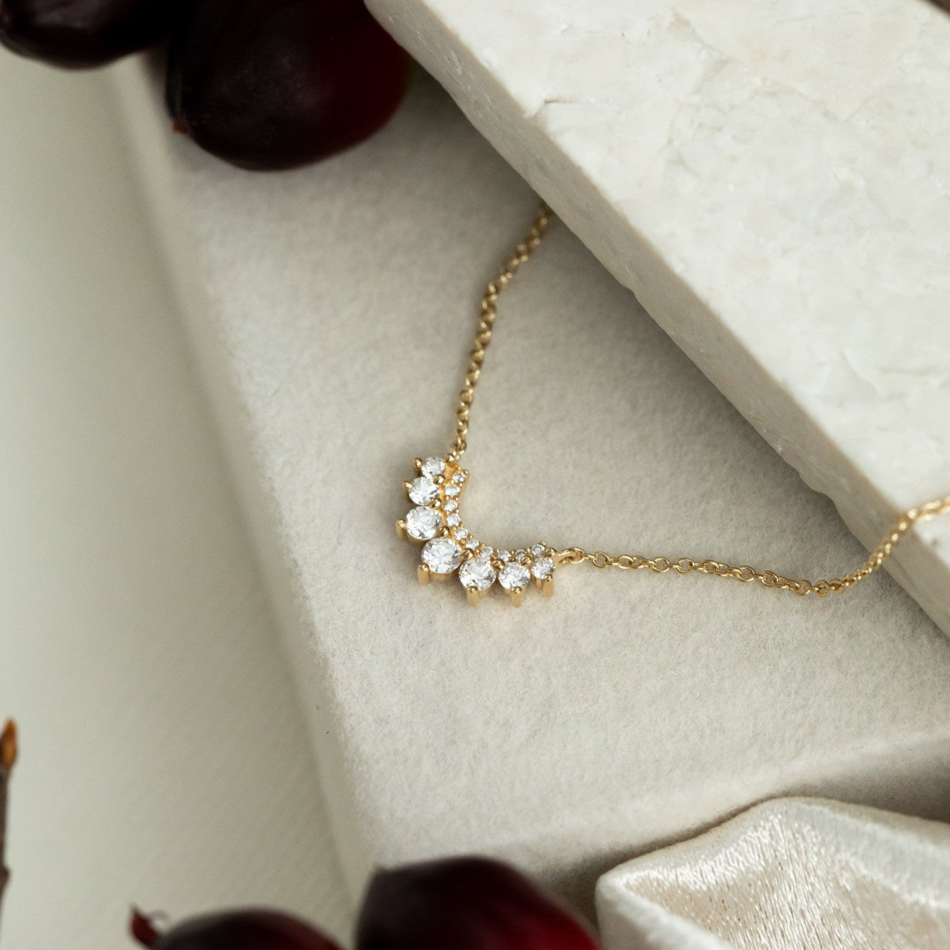 Pave and Starburst Diamond Curved Necklace