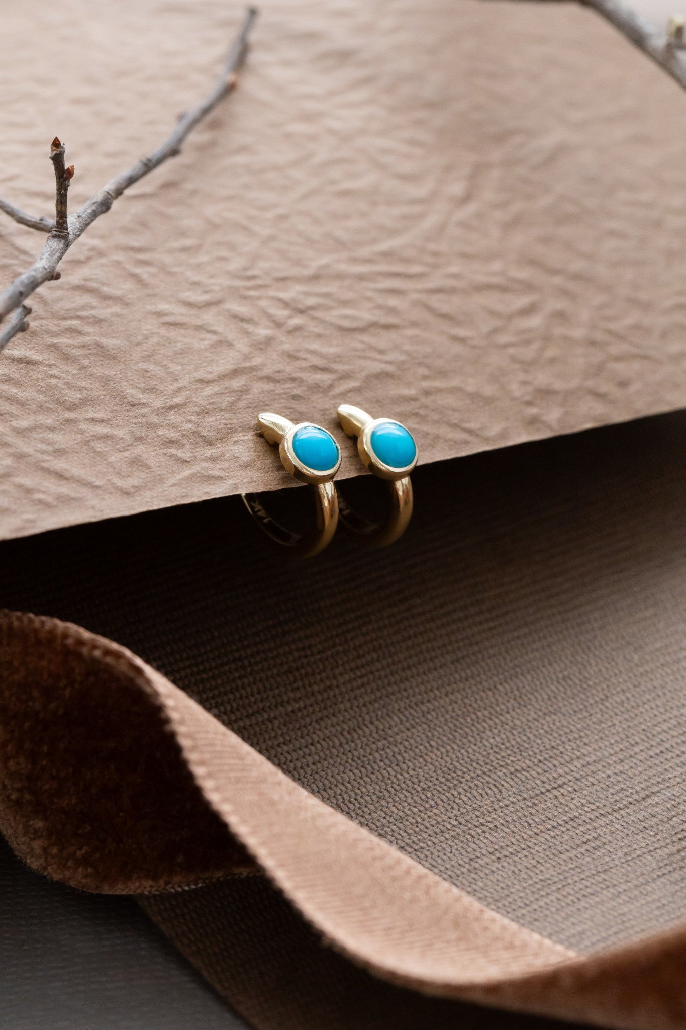 Round Turquoise in Bezels Huggie Earrings