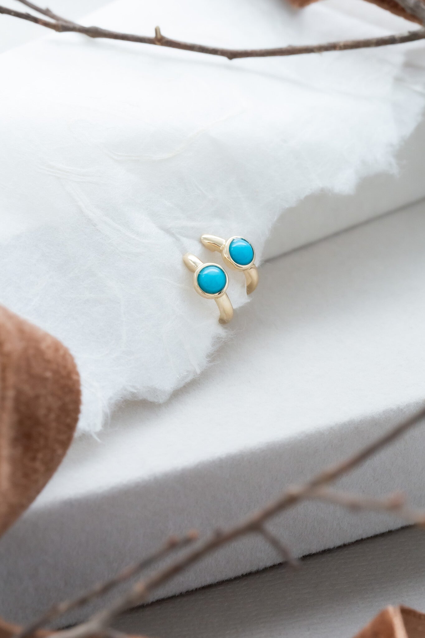 Round Turquoise in Bezels Huggie Earrings