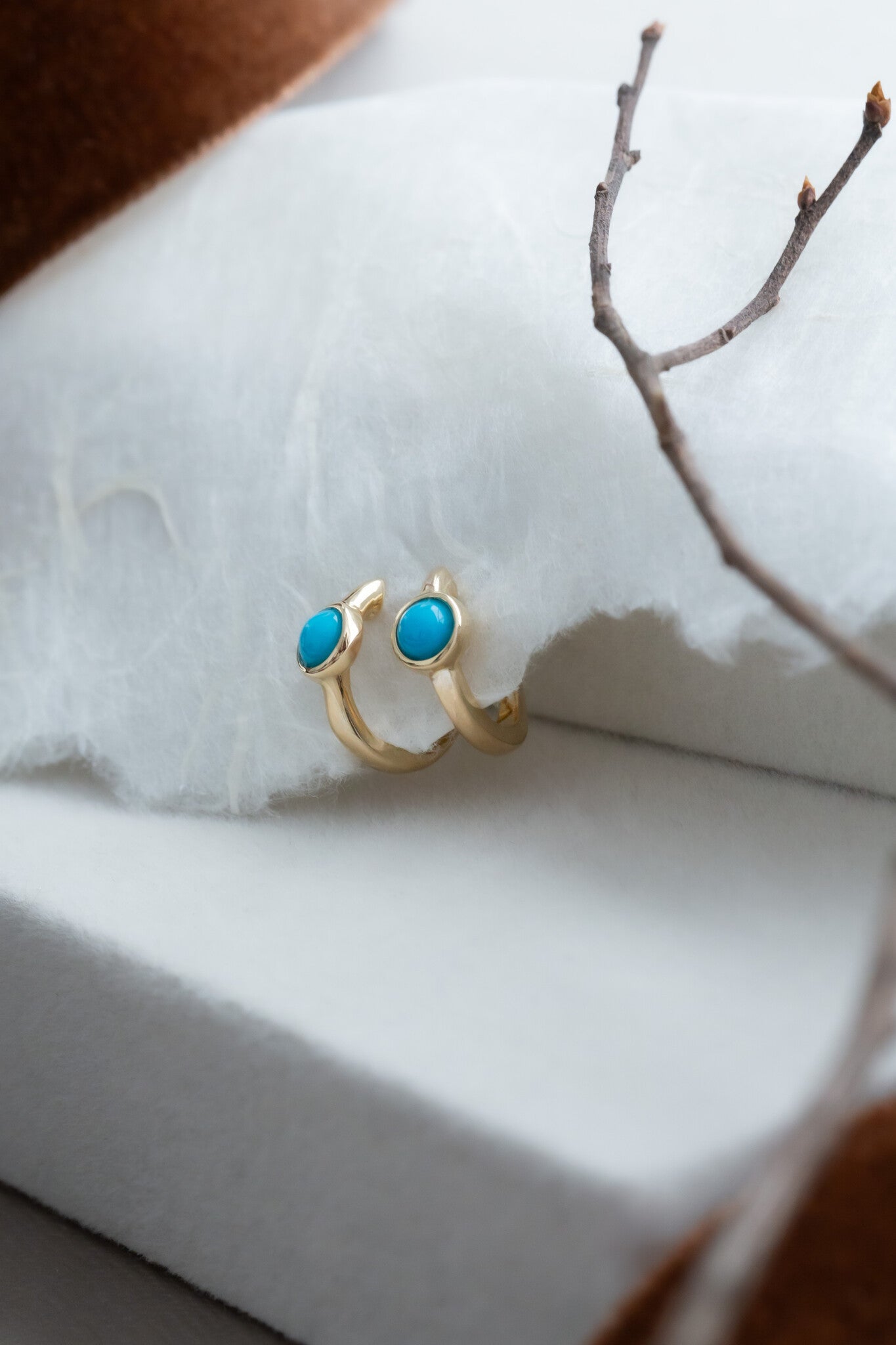 Round Turquoise in Bezels Huggie Earrings