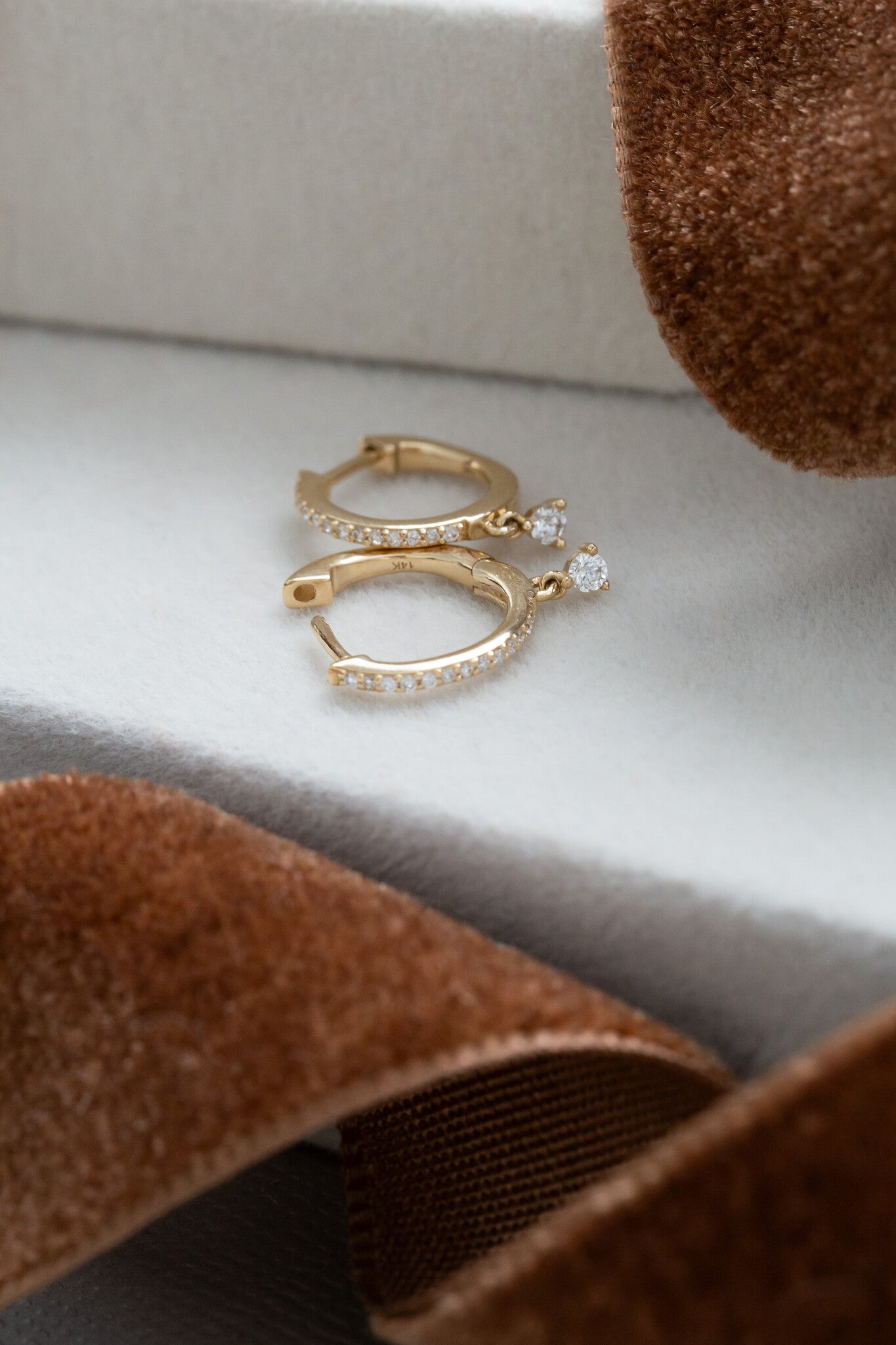 Pave and Diamond Dangle Huggie Earrings