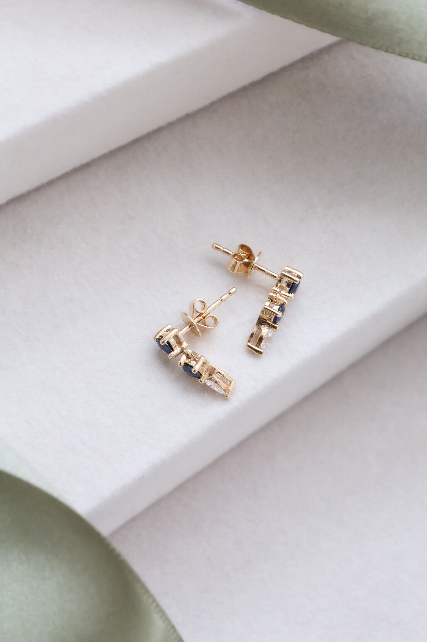 Two Sapphire and Marquise Diamond Earrings