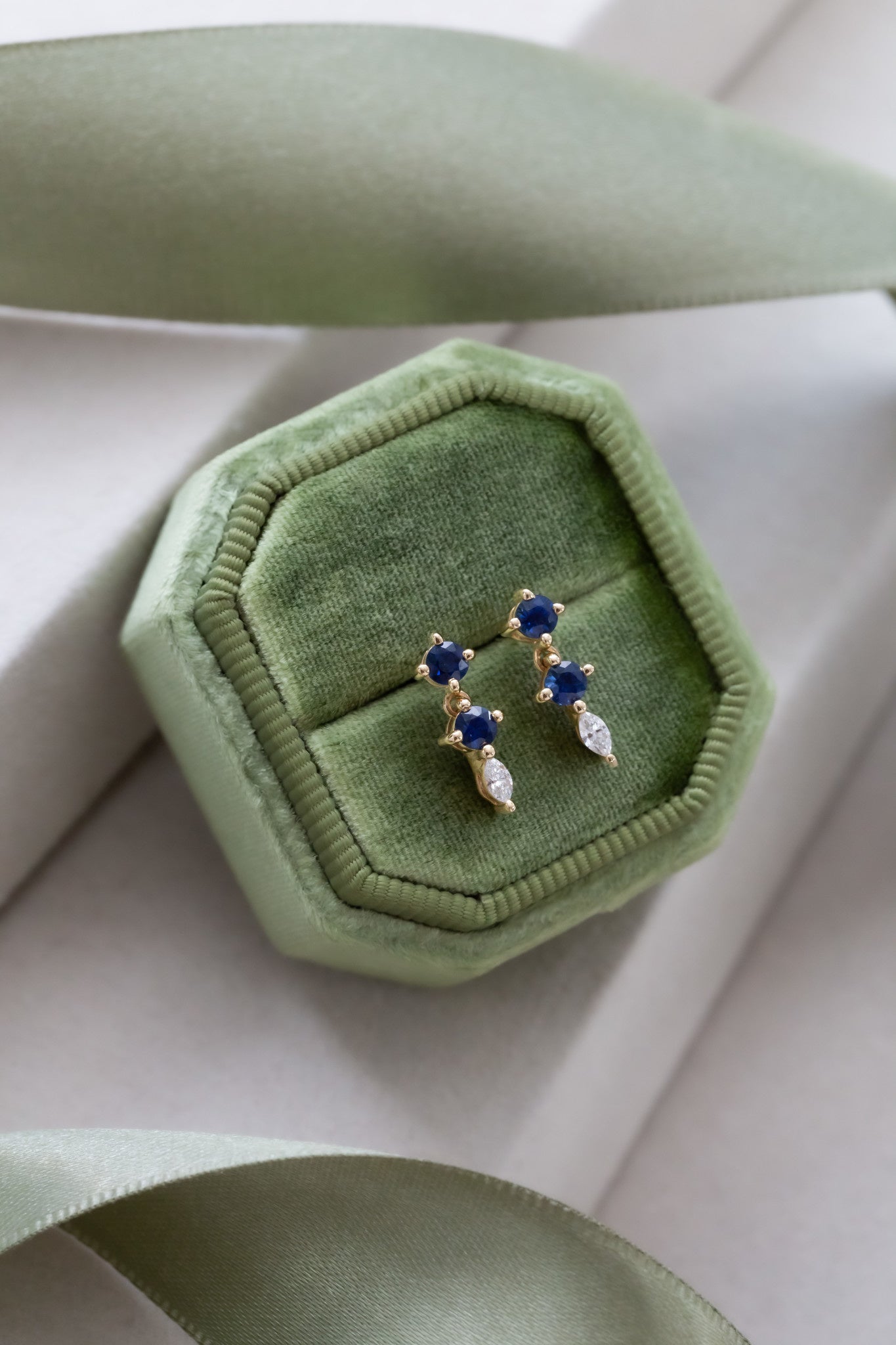 Two Sapphire and Marquise Diamond Earrings