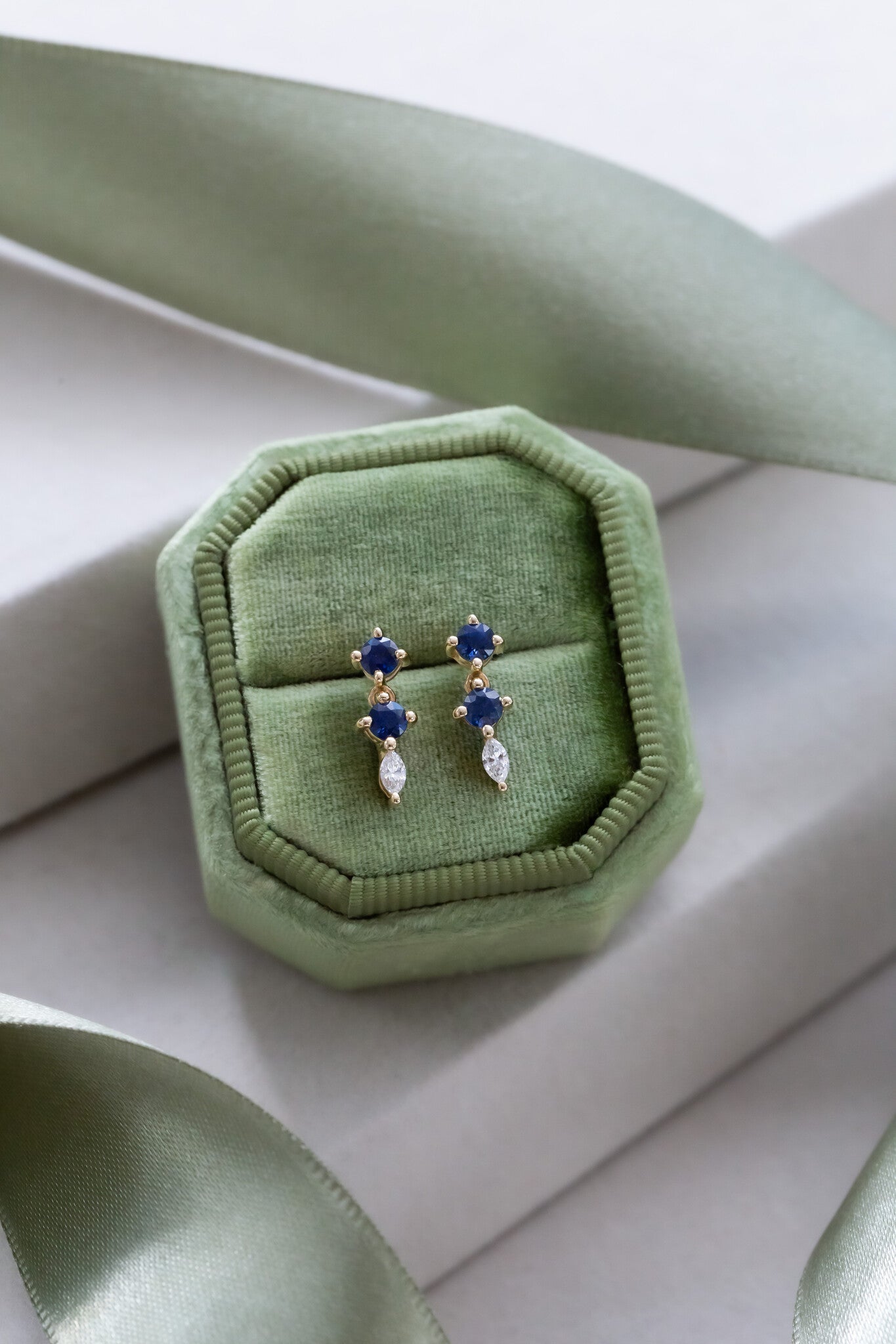 Two Sapphire and Marquise Diamond Earrings