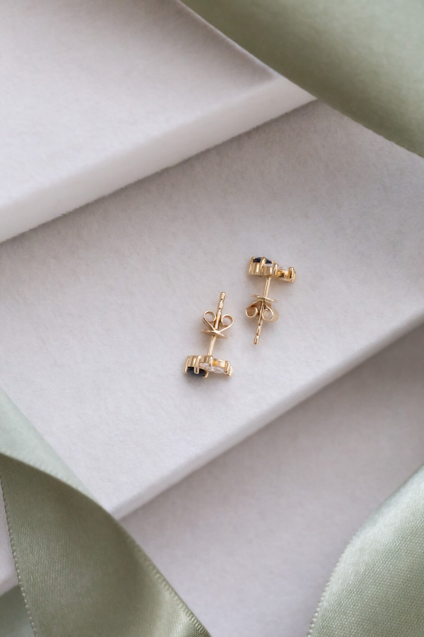 Round Sapphire with Marquise Diamond Earrings