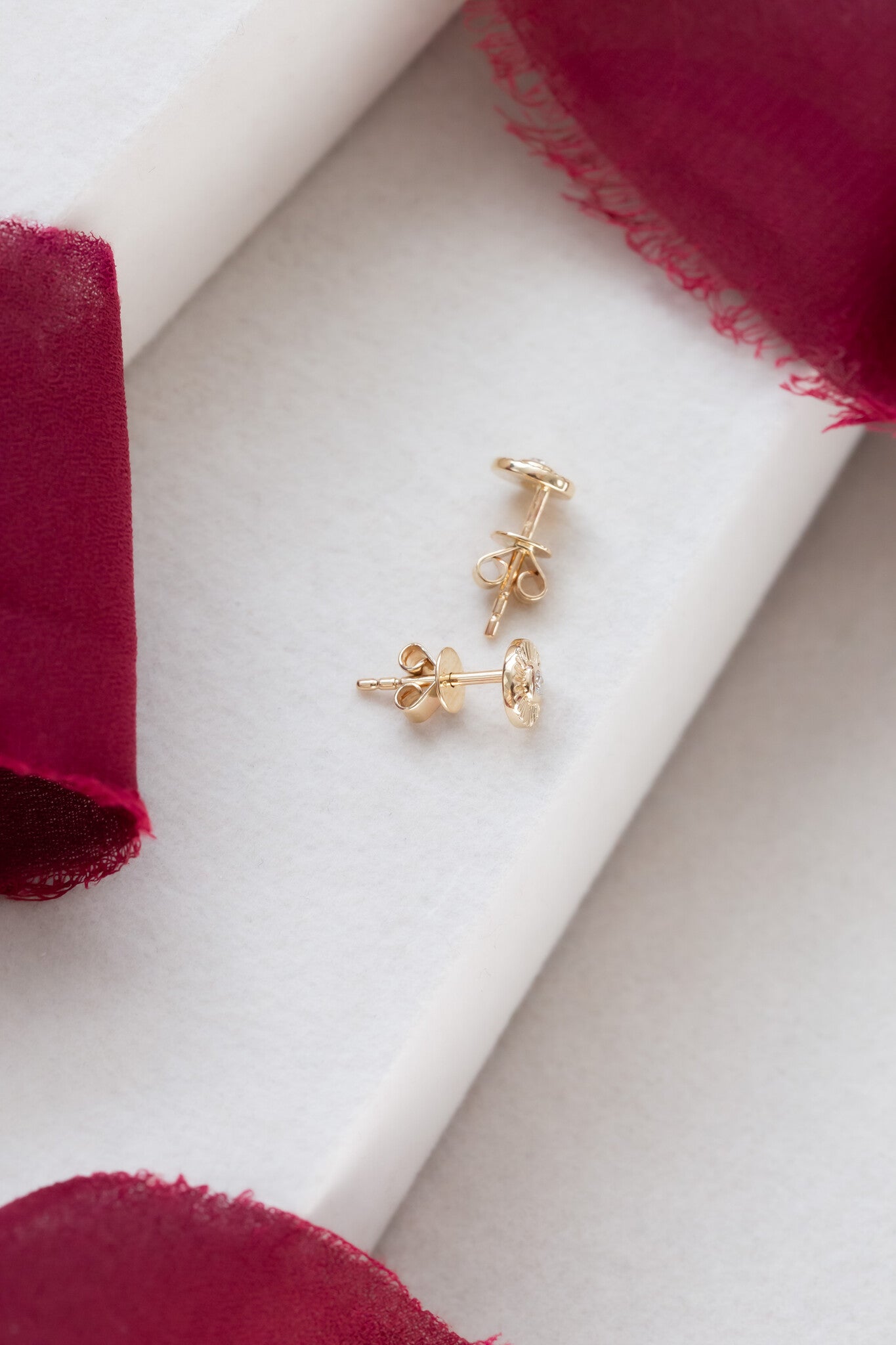 Round Textured Disk with Diamond Earrings