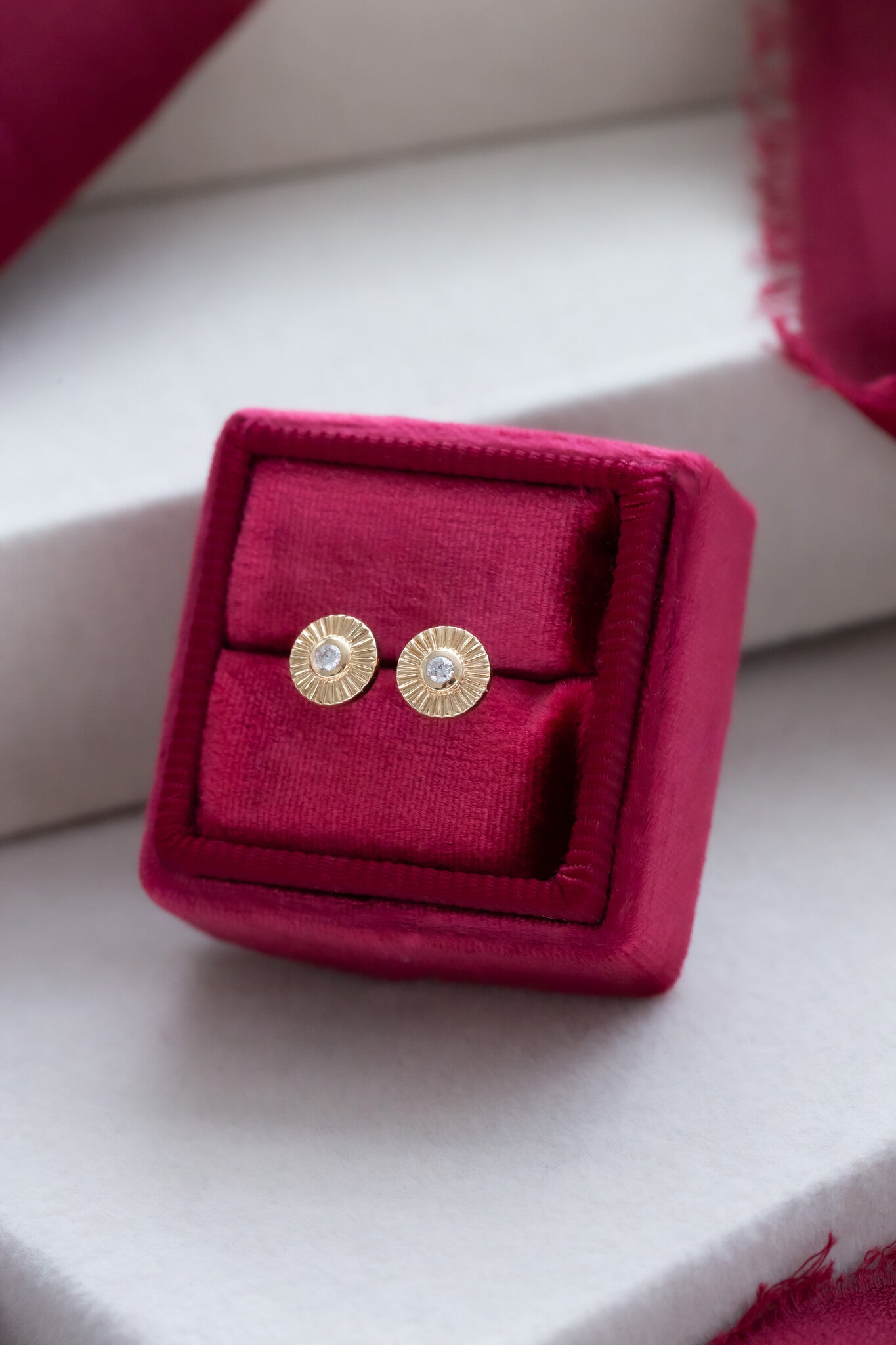 Round Textured Disk with Diamond Earrings