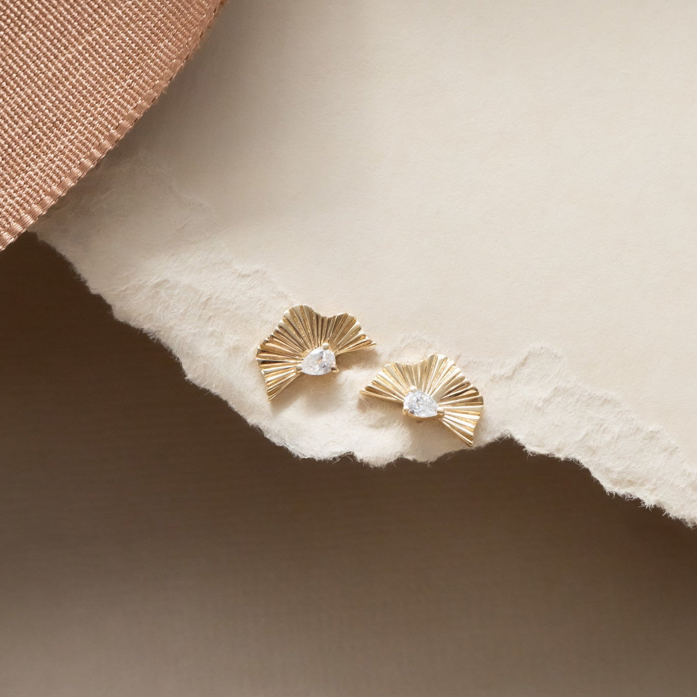 Pear Diamond with Textured Fan Earrings