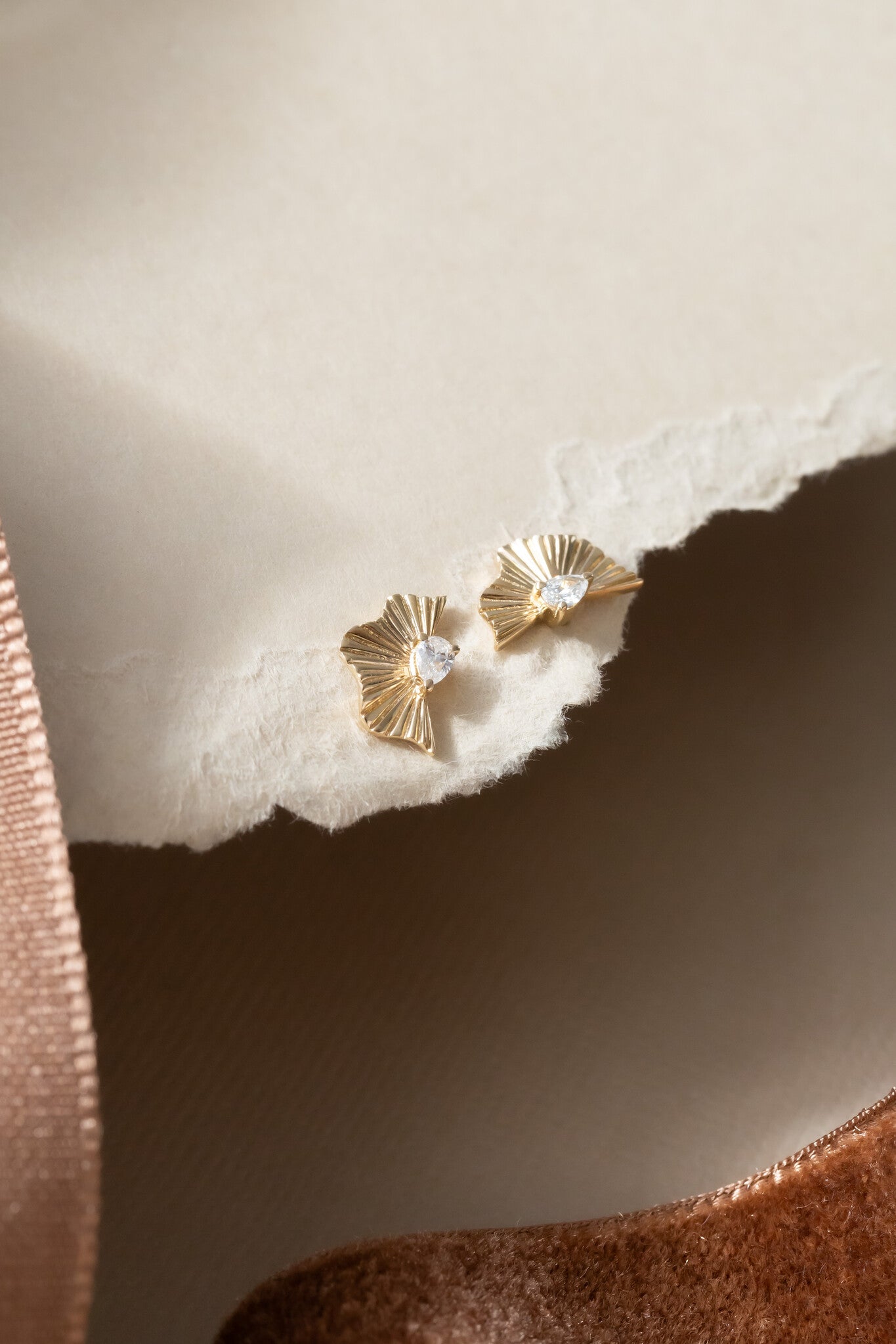 Pear Diamond with Textured Fan Earrings