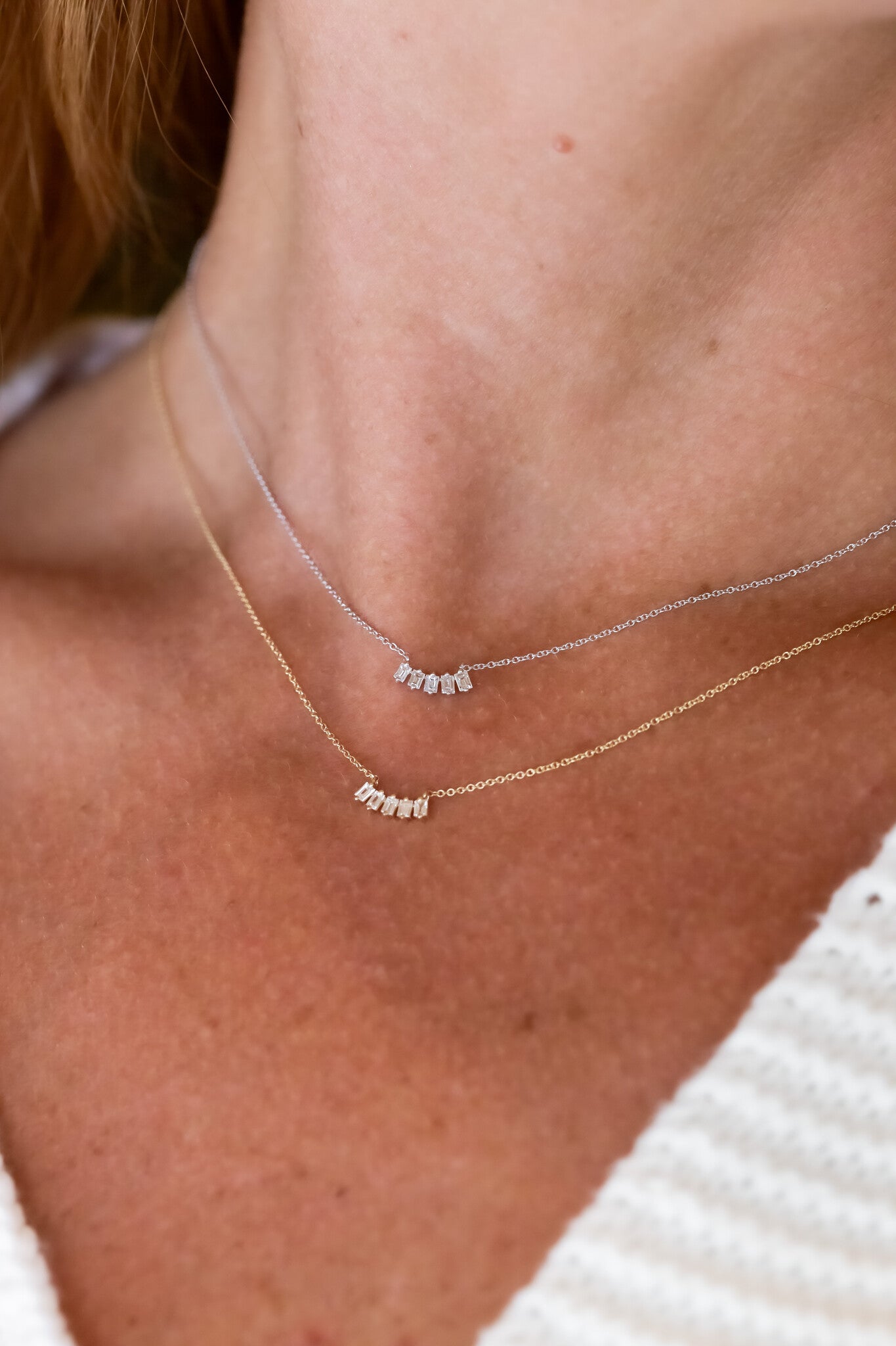 Five Baguette Curved Diamond Necklace